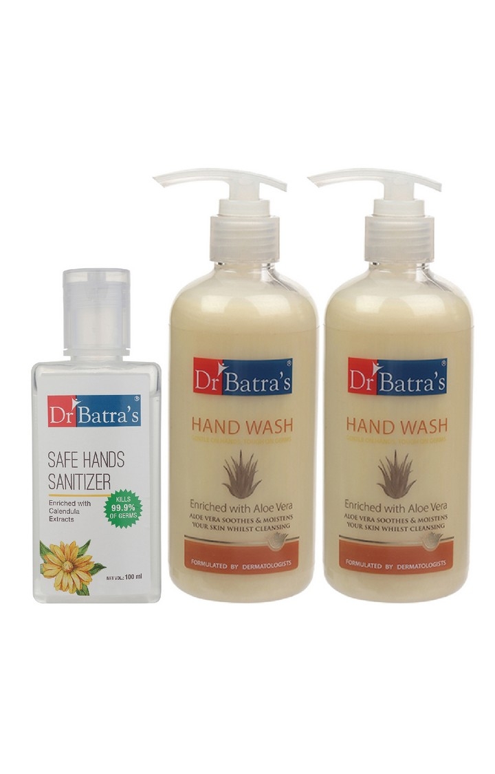 Dr Batra's | Dr Batra's Hand Wash|Aloe Vera|10x Better Protection Against Germs - 300 ml (Pack of 2) and Safe Hand Sanitizer|Calendula Extracts - 100 ml 0