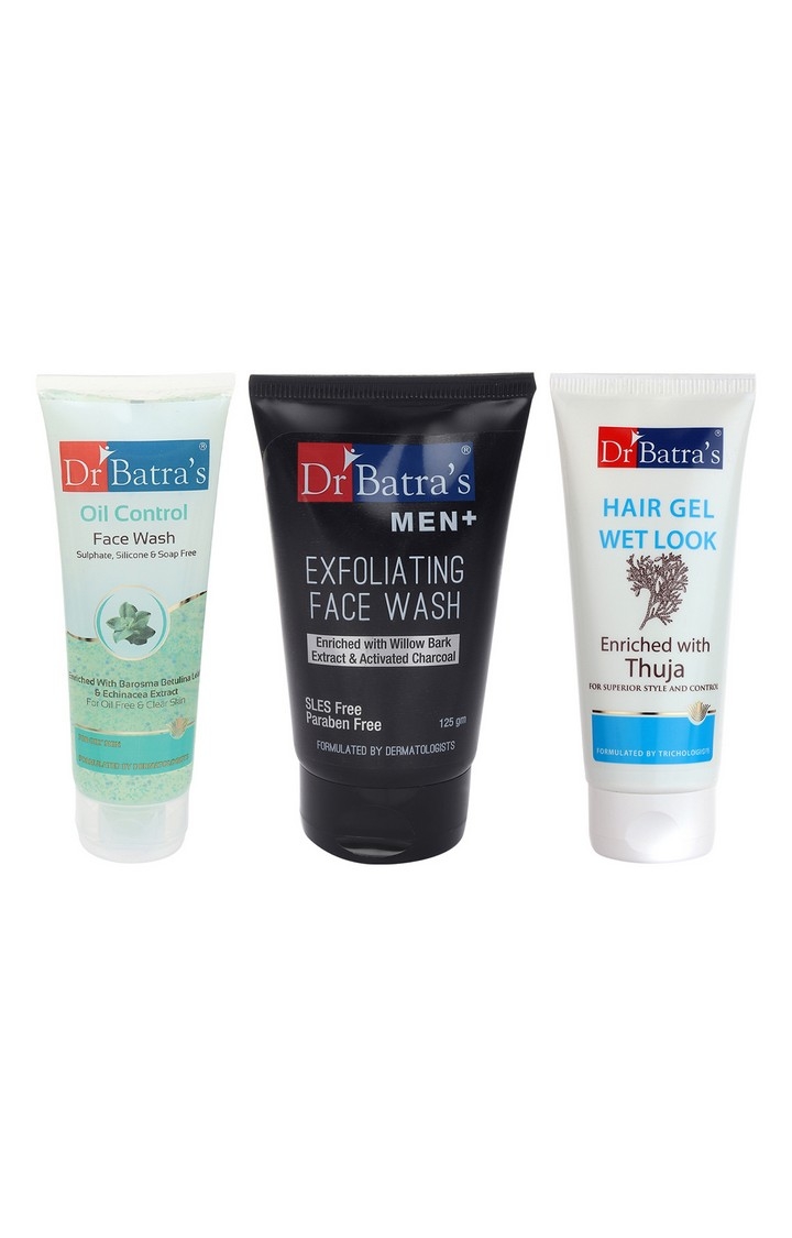 Dr Batra's | Dr Batra's Men Exfoliating Face Wash - 125 g, Hair Gel - 100 gm and Face Wash Oil Control - 100 gm (Pack of 3 for Men) 0