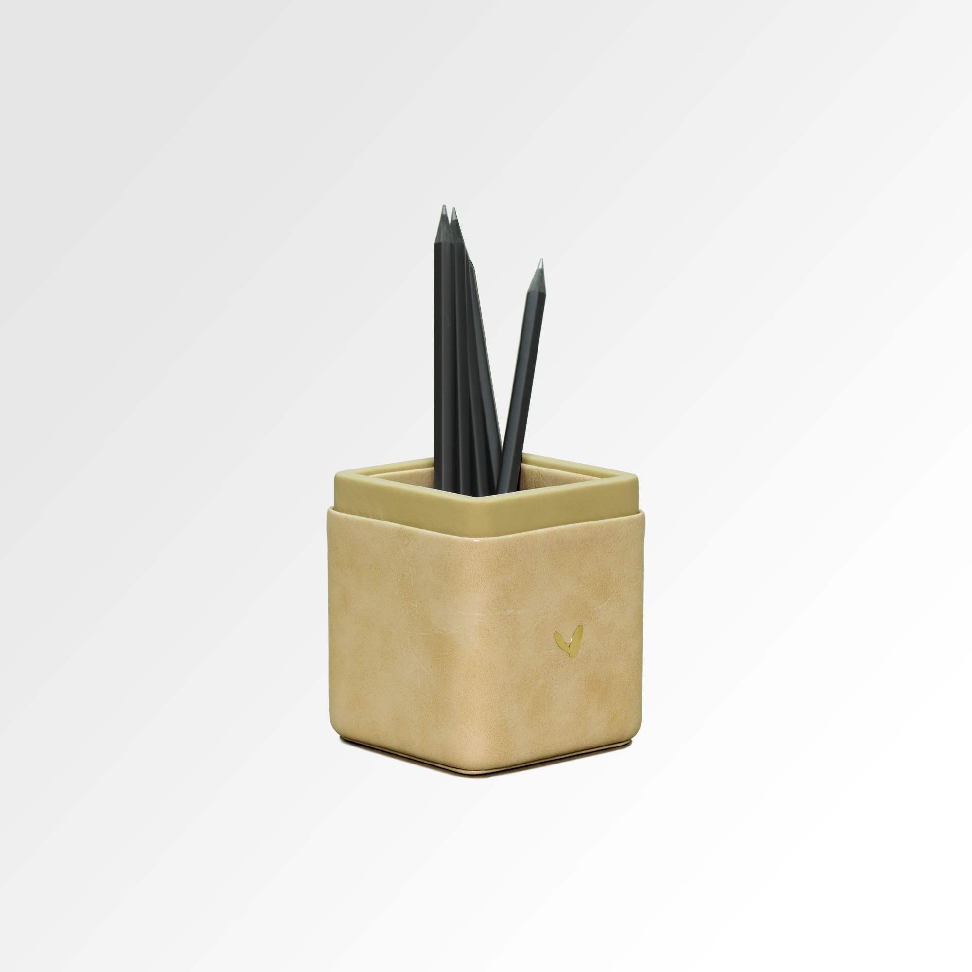 Pen/Pencil Holder | Faux Leather | Square Small | Moderno | Cream