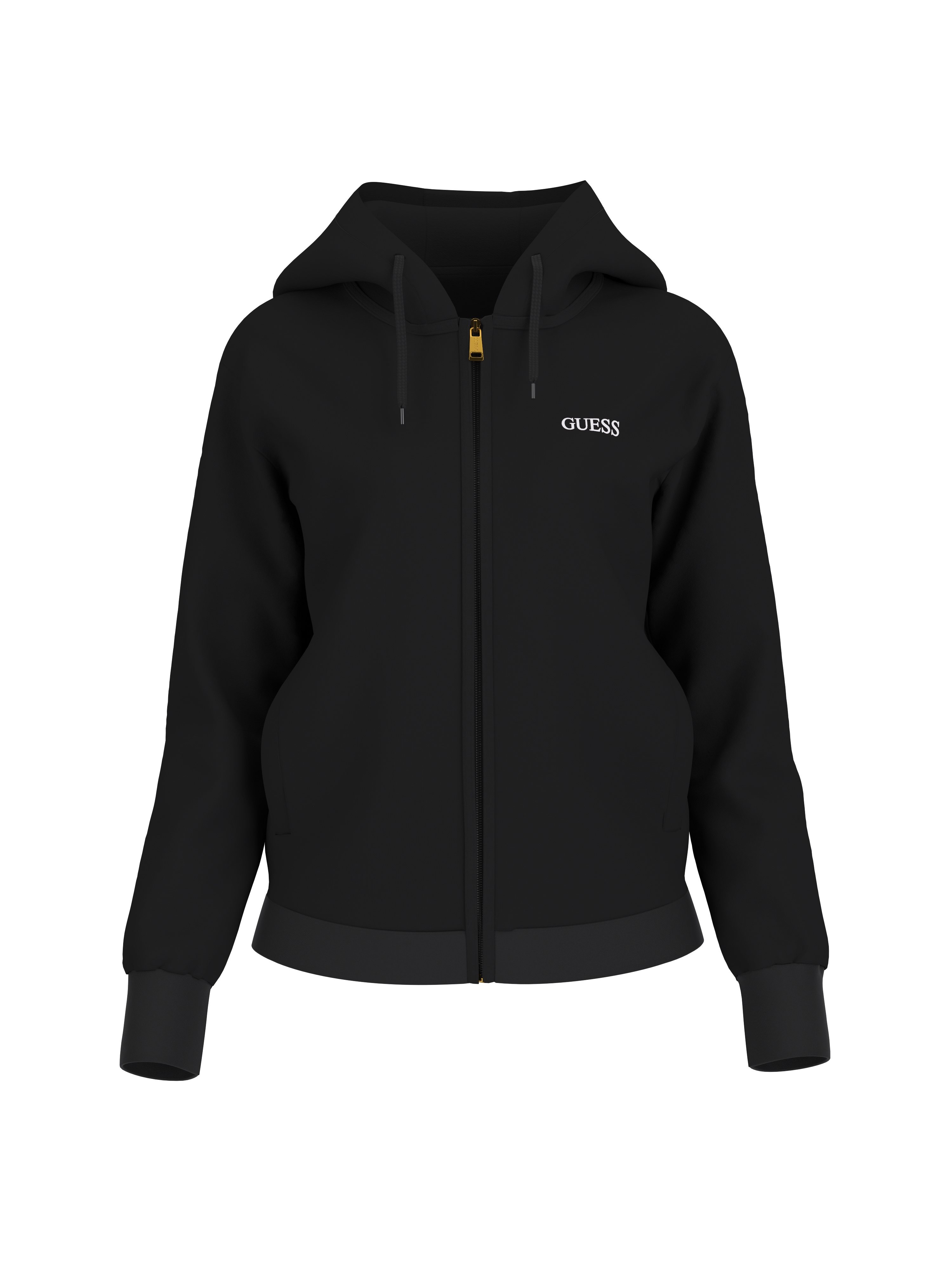 Guess Black Cotton Solid Track Jacket Women