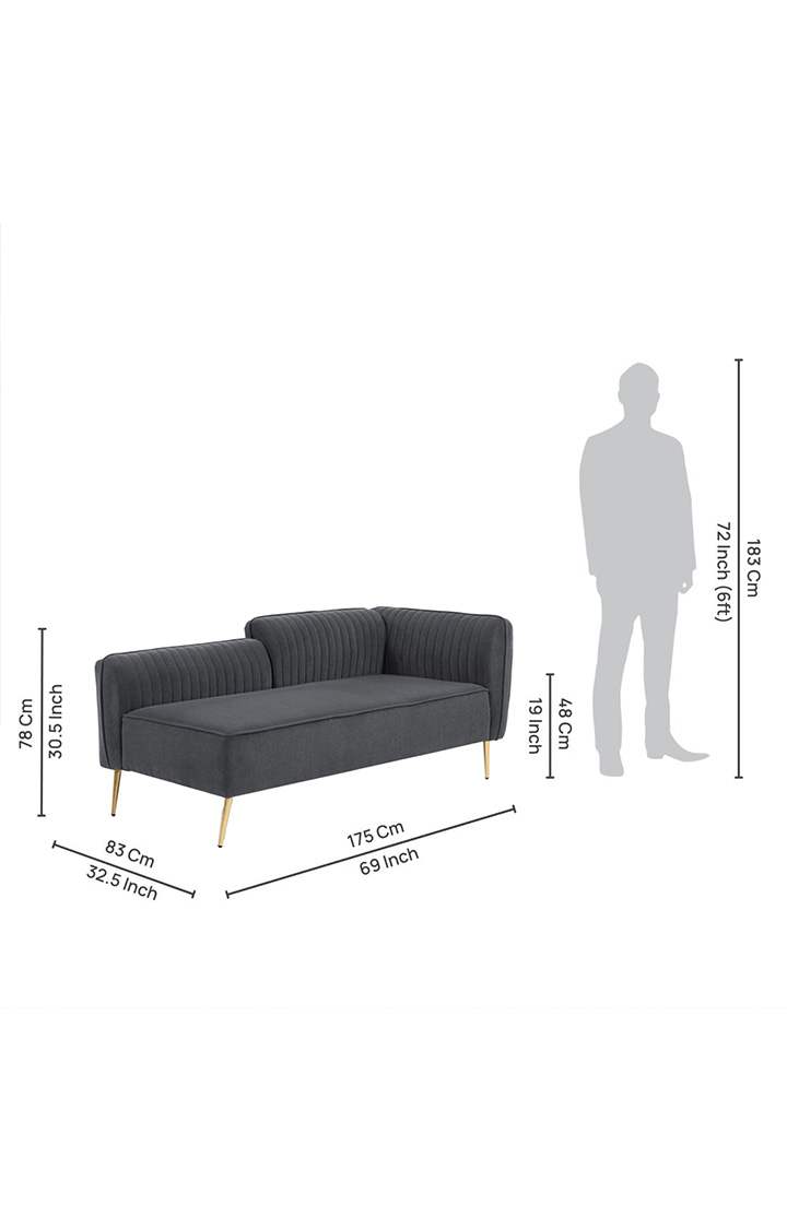 neudot Diva RHS Sofa Chaise Lounger with Golden Legs for Living Room|Bedroom|2 Person Sofa|Diwan|Premium Fabric | Solid Wood Frame|2 Seater (Colour : Graphite Grey (DIY))