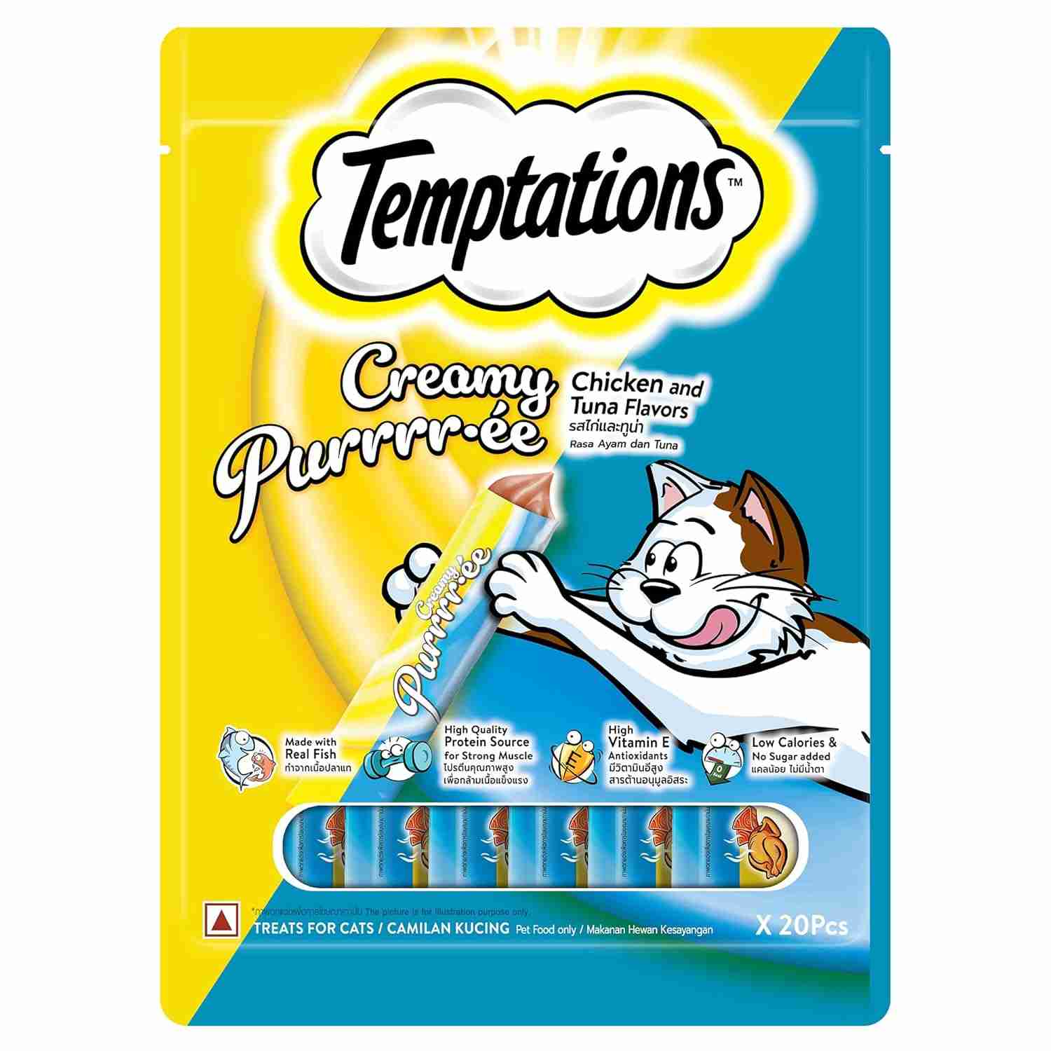 Temptations Creamy Purrrr-ee Chicken & Tuna Flavors Cat Treats, 240 gm (20 x 12gm)