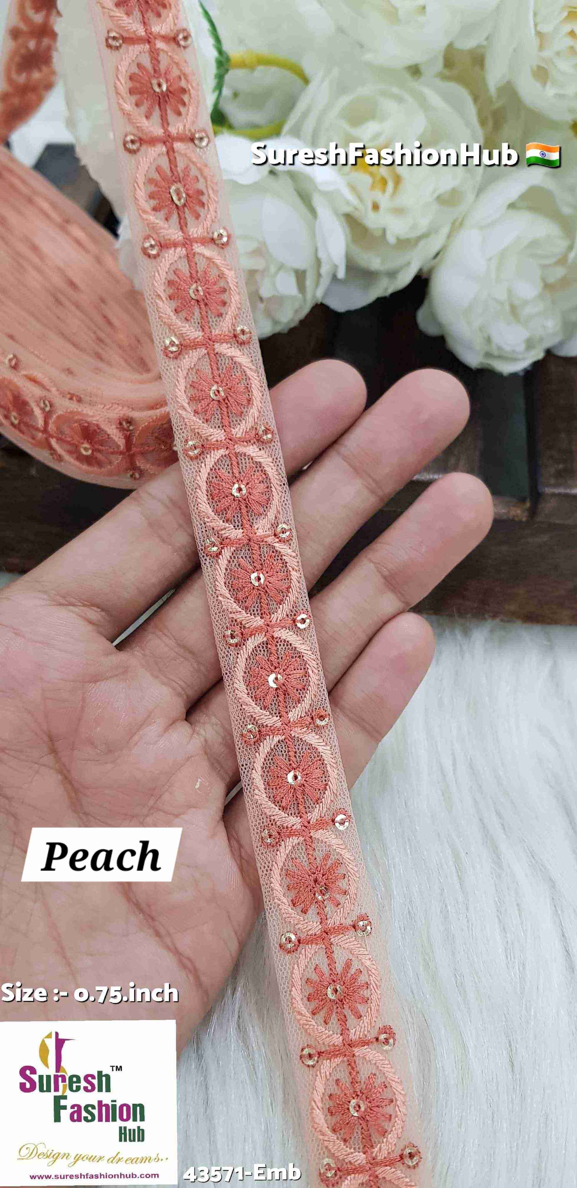 Peach Color Floral Circles Embroidery Lace