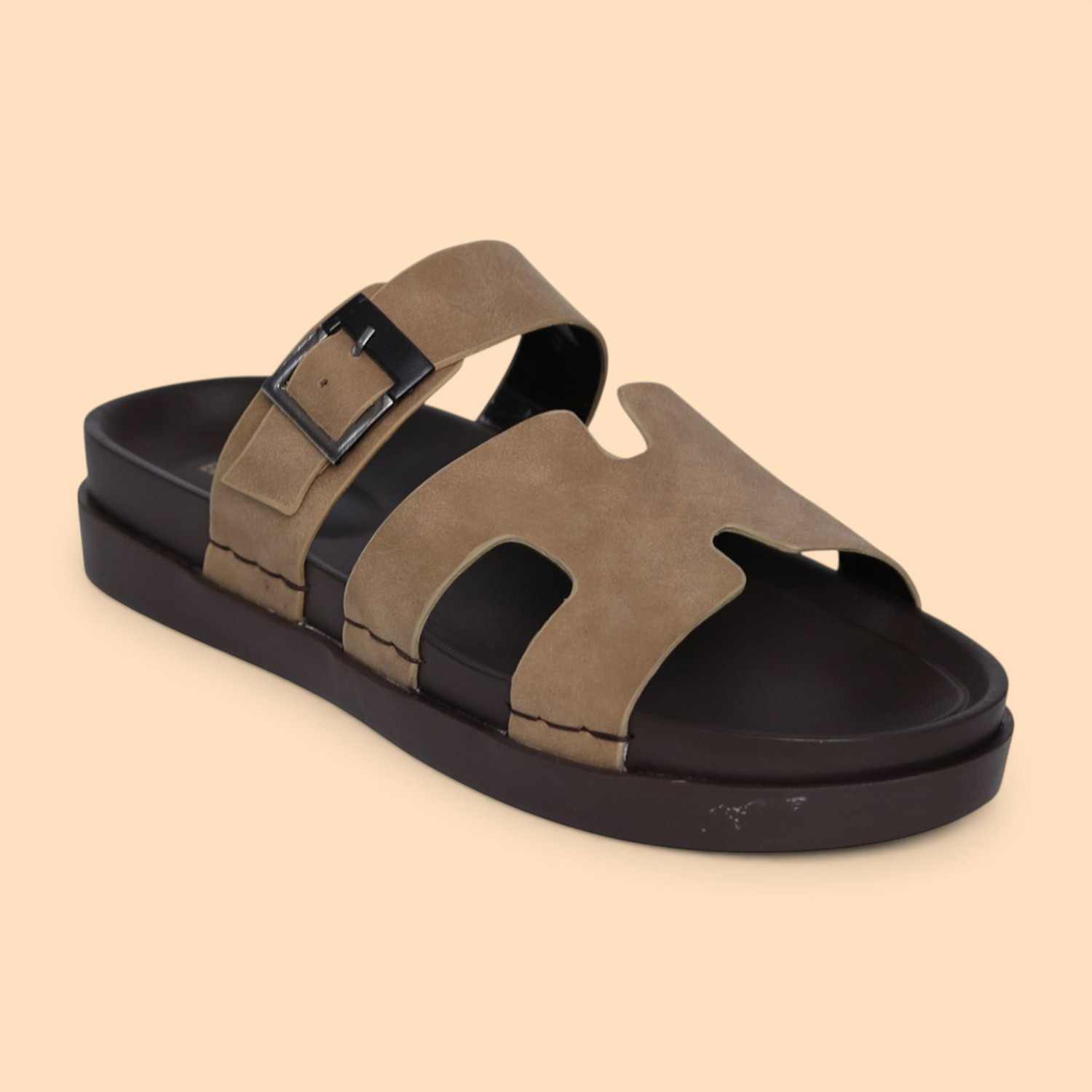 Men Beige H-Strap Casual Slides