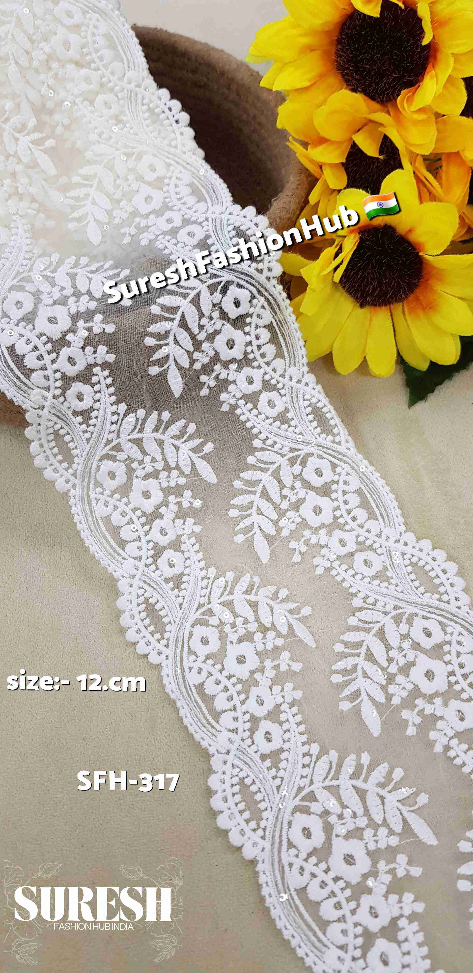 Cream Double-Sided Organza GPO Lace with Transparent Sequins