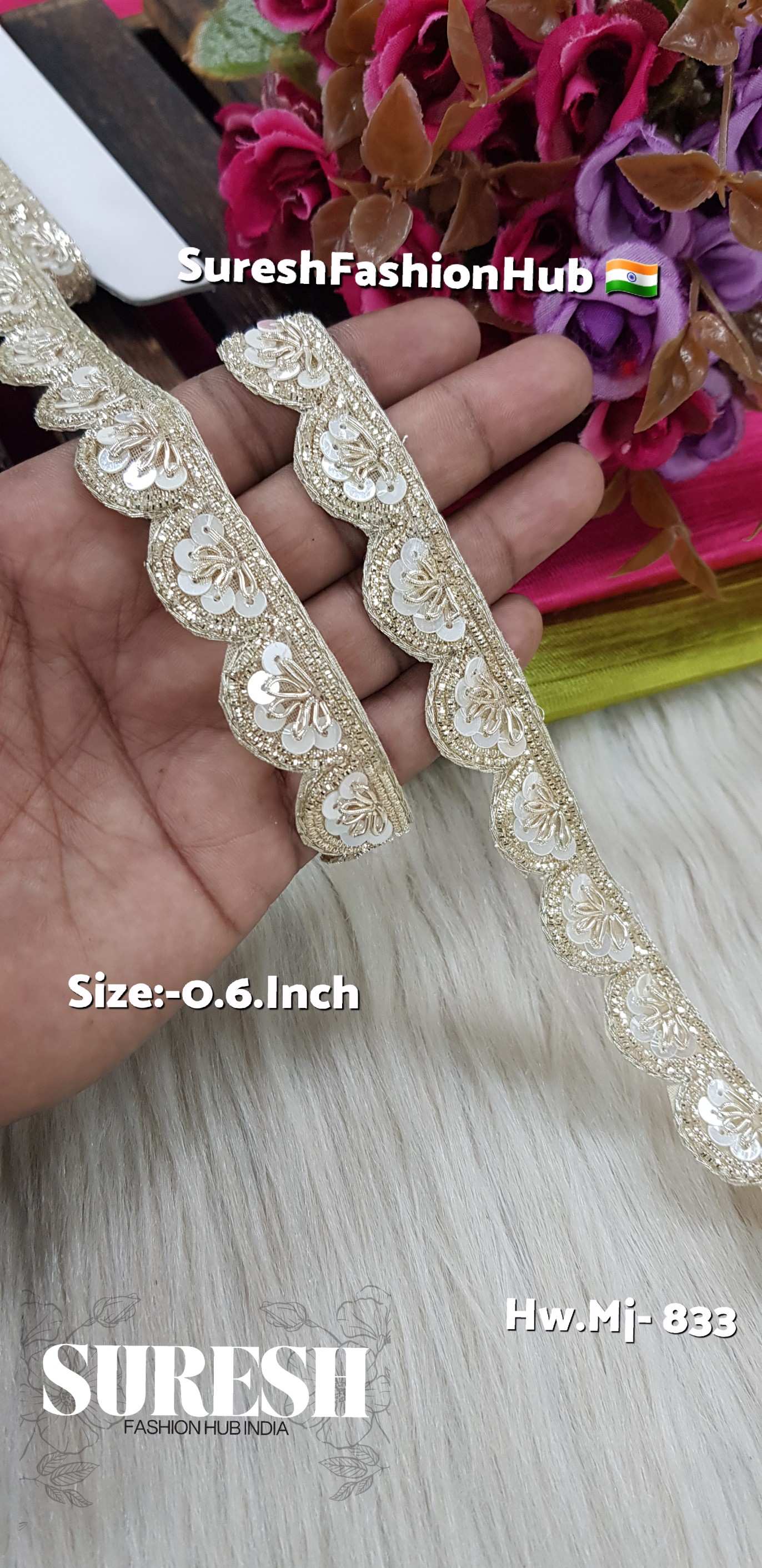 Water Gold with Sequence Scalloped Handmade Border – Mj-833