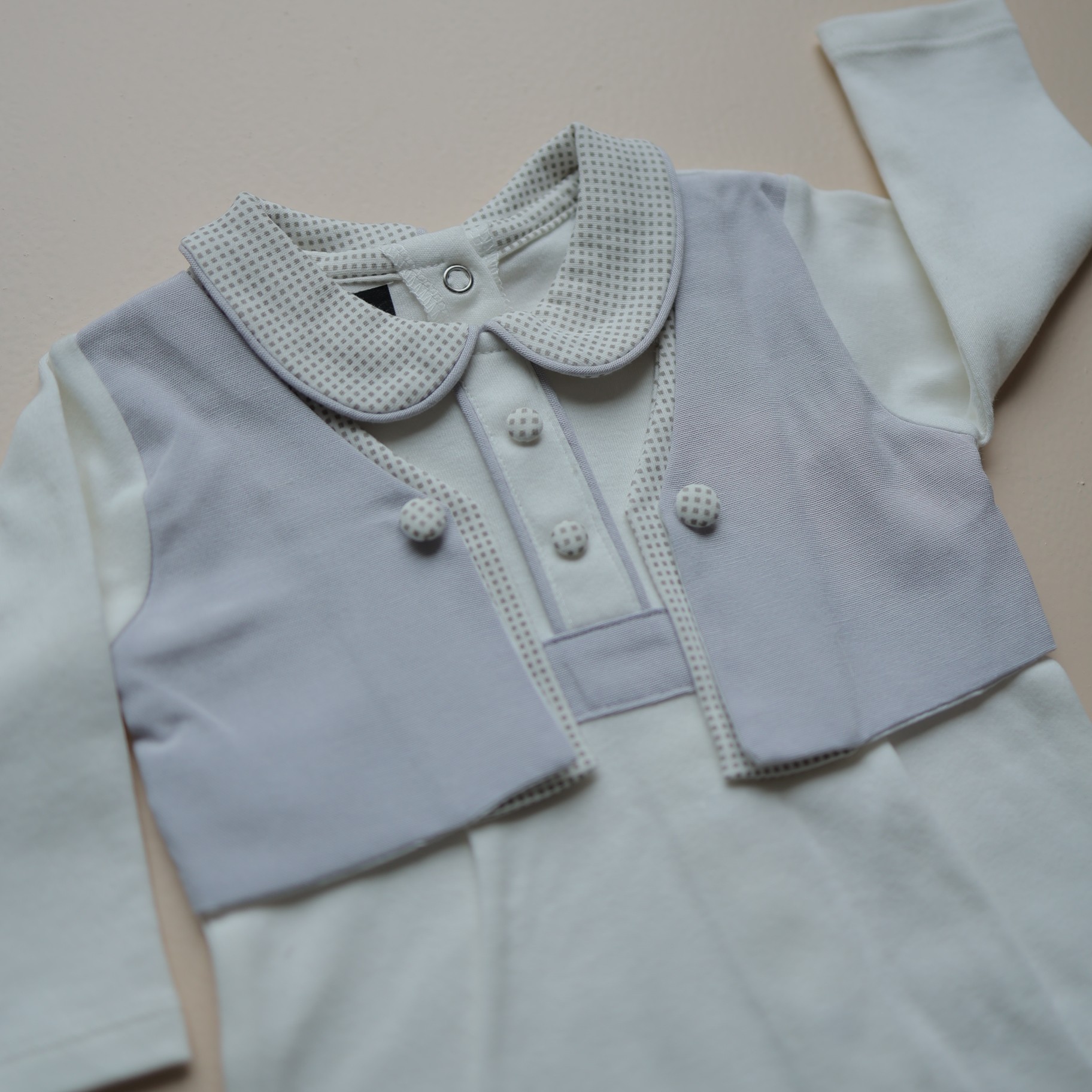 Grey Dots & Collar Romper