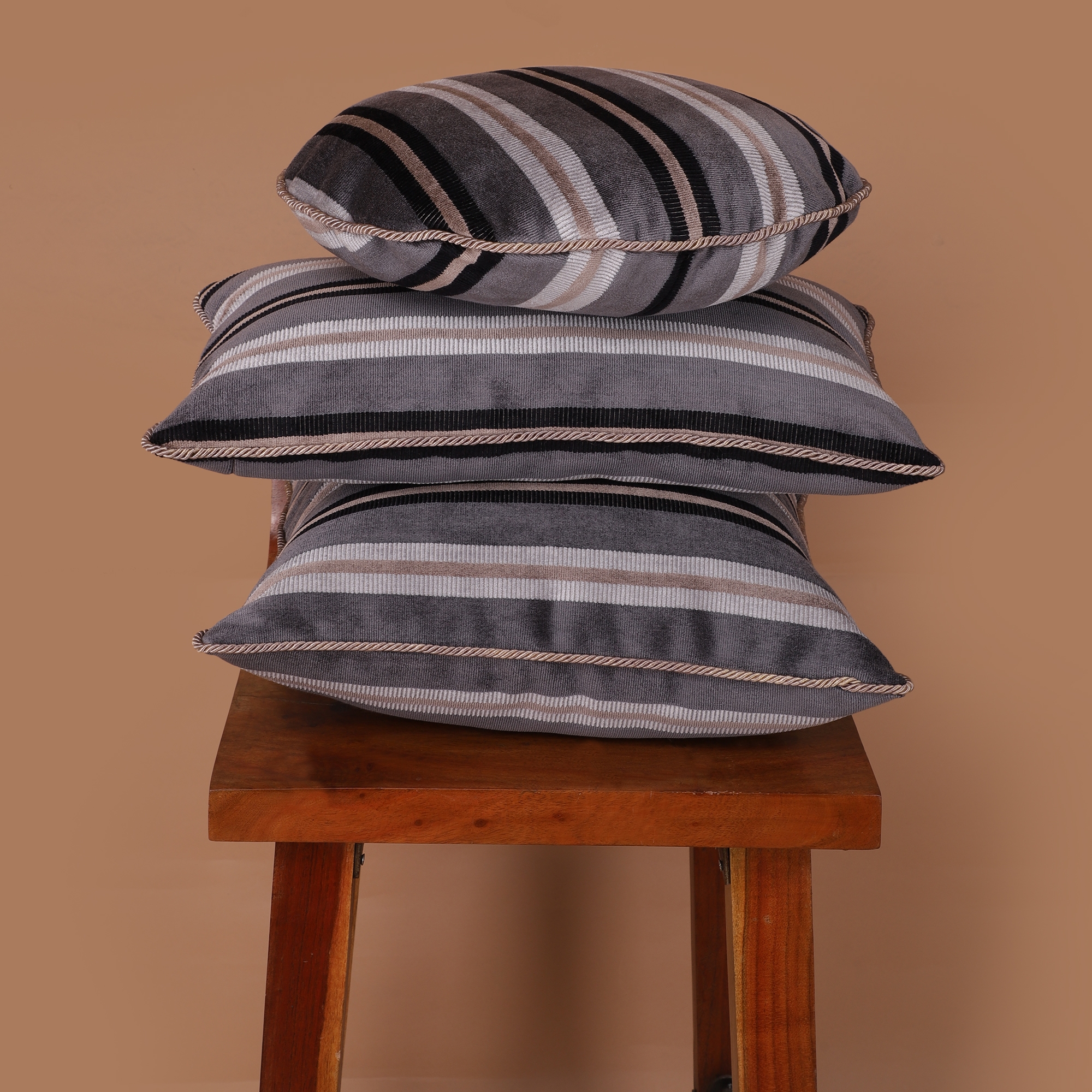 Harold Meagan | Velvet Striped Cushion Cover ( 18*18 ) Inches 2