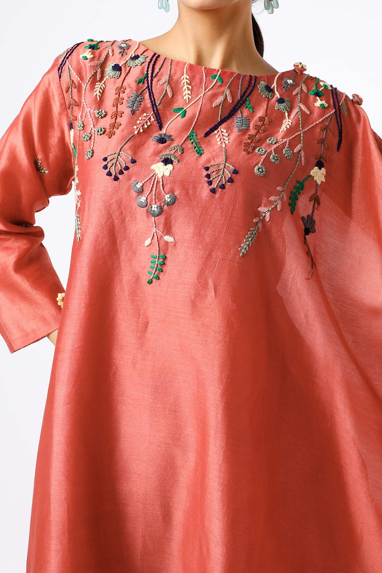 Rust Embroidered kaftan Kurta Set