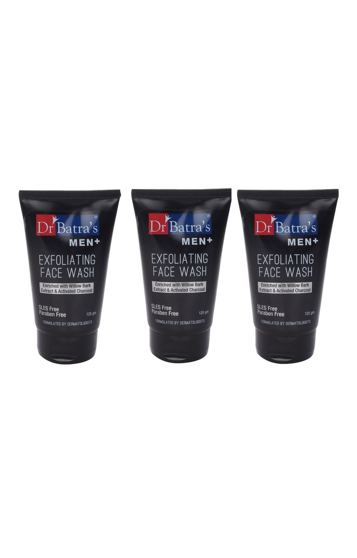 Dr Batra's | Dr Batra's Men+ Exfoliating Face Wash Enriched With Willow Black Extract & Activated Charcoal - 125 ml (Pack of 3) 0