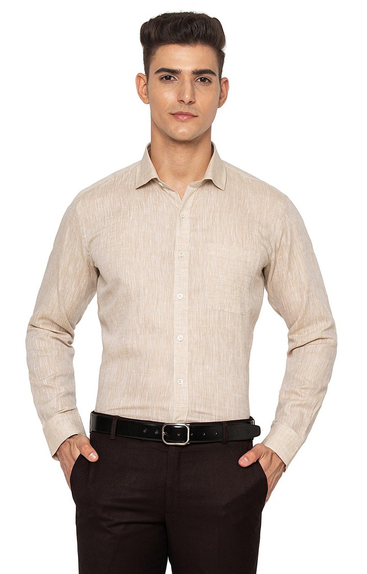 JadeBlue | LCM 60889 BEIGE Men's Beige Linen Solid Formal Shirts 0