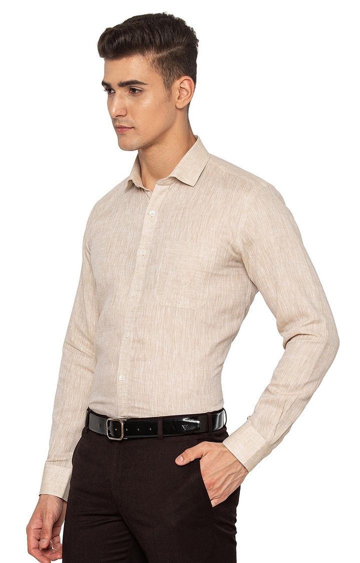JadeBlue | LCM 60889 BEIGE Men's Beige Linen Solid Formal Shirts 1