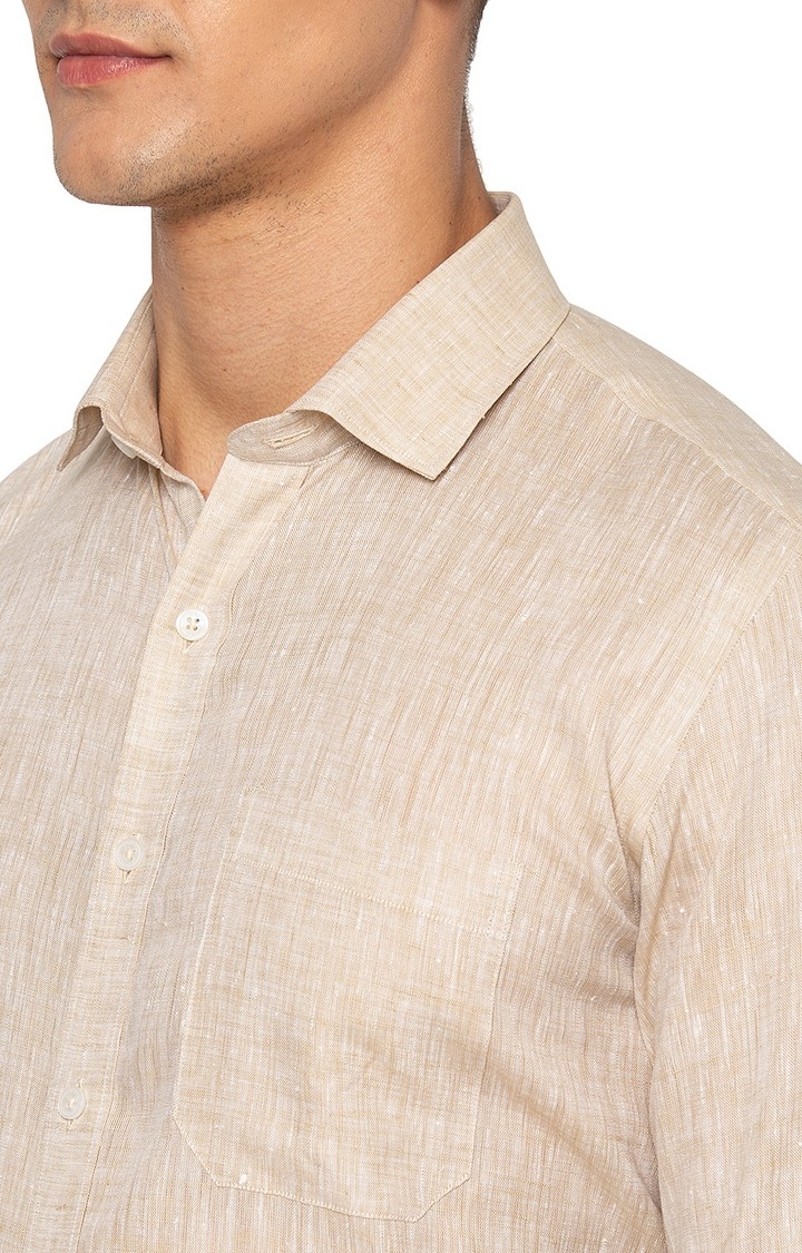 JadeBlue | LCM 60889 BEIGE Men's Beige Linen Solid Formal Shirts 2