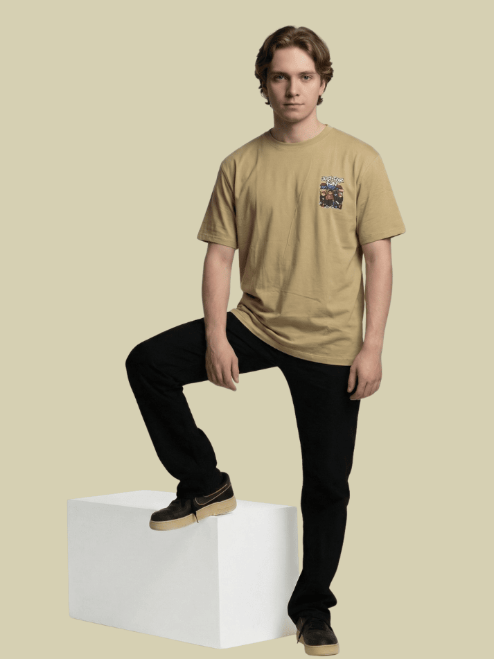 Albion Men’s Premium Khaki Graphic Print Casual T-Shirt