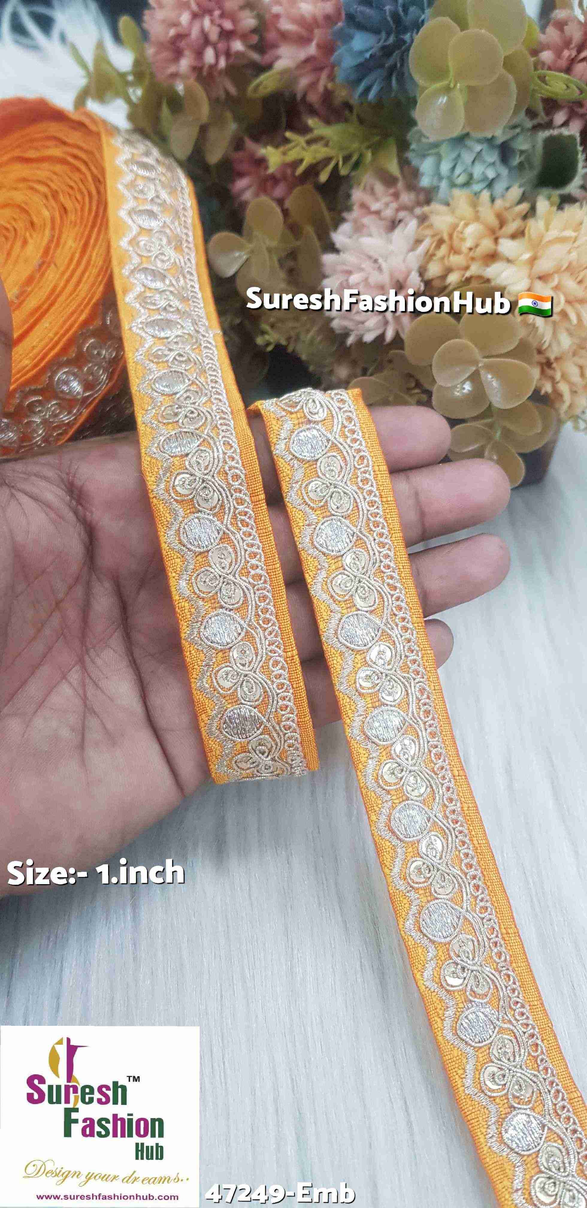 Kesar Yellow Floral Pearl Embroidery Lace