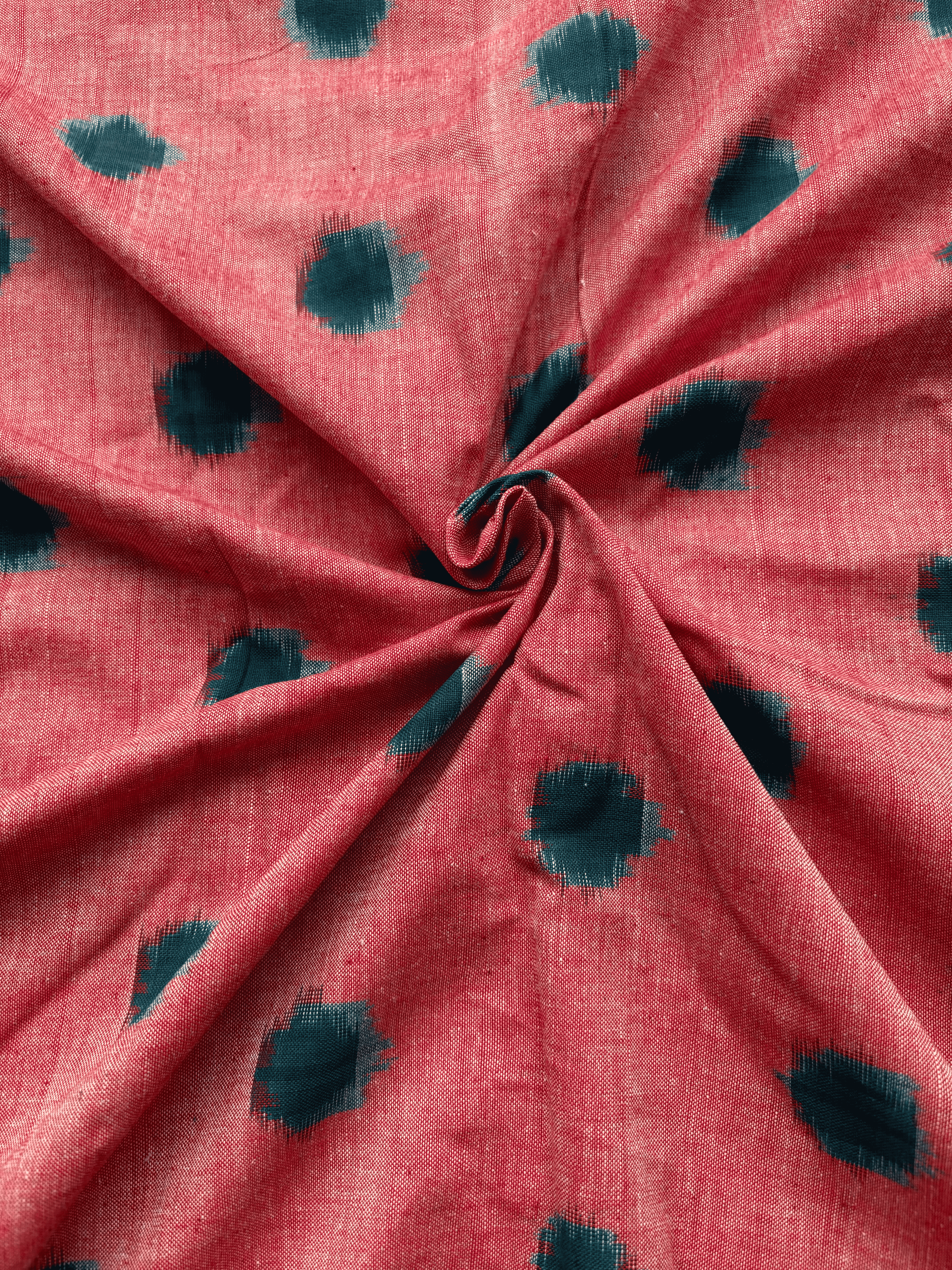 Cotton Peach Polka Double Ikat Fabric