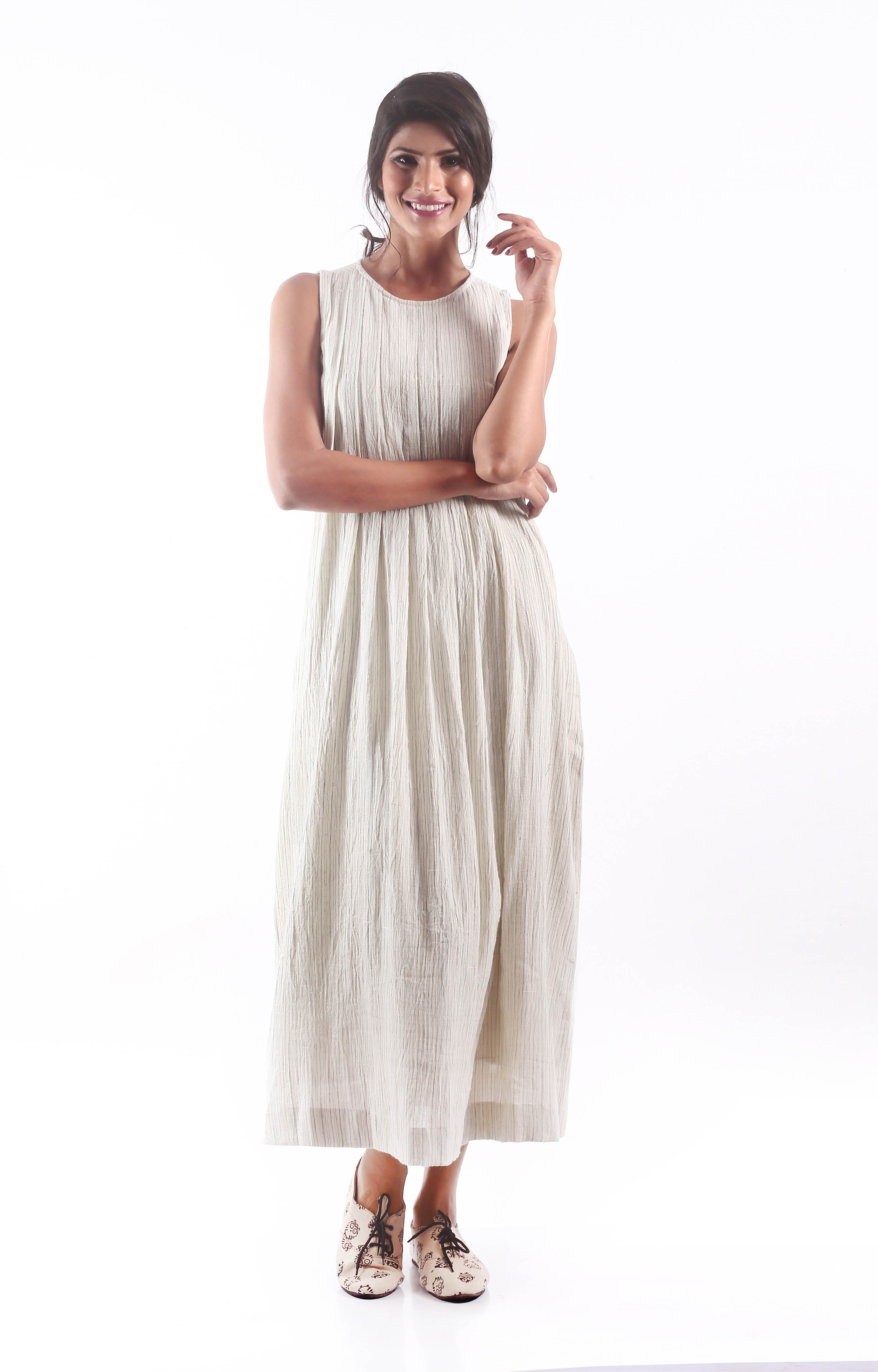 Women's Sustainable Kala Cotton Stripe White Dress