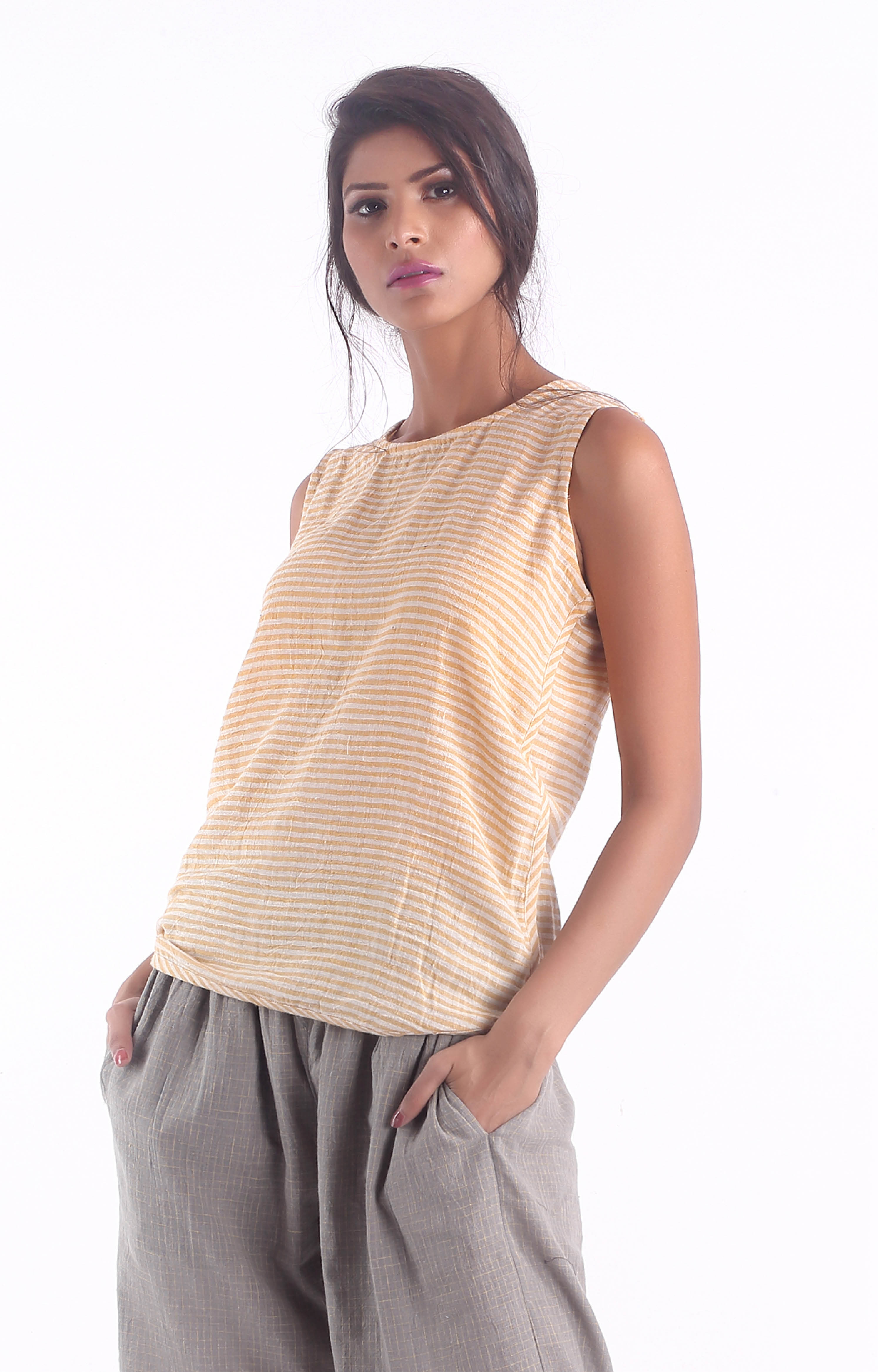 Women's Sustainable Kala Cotton Mustard Stripe Top