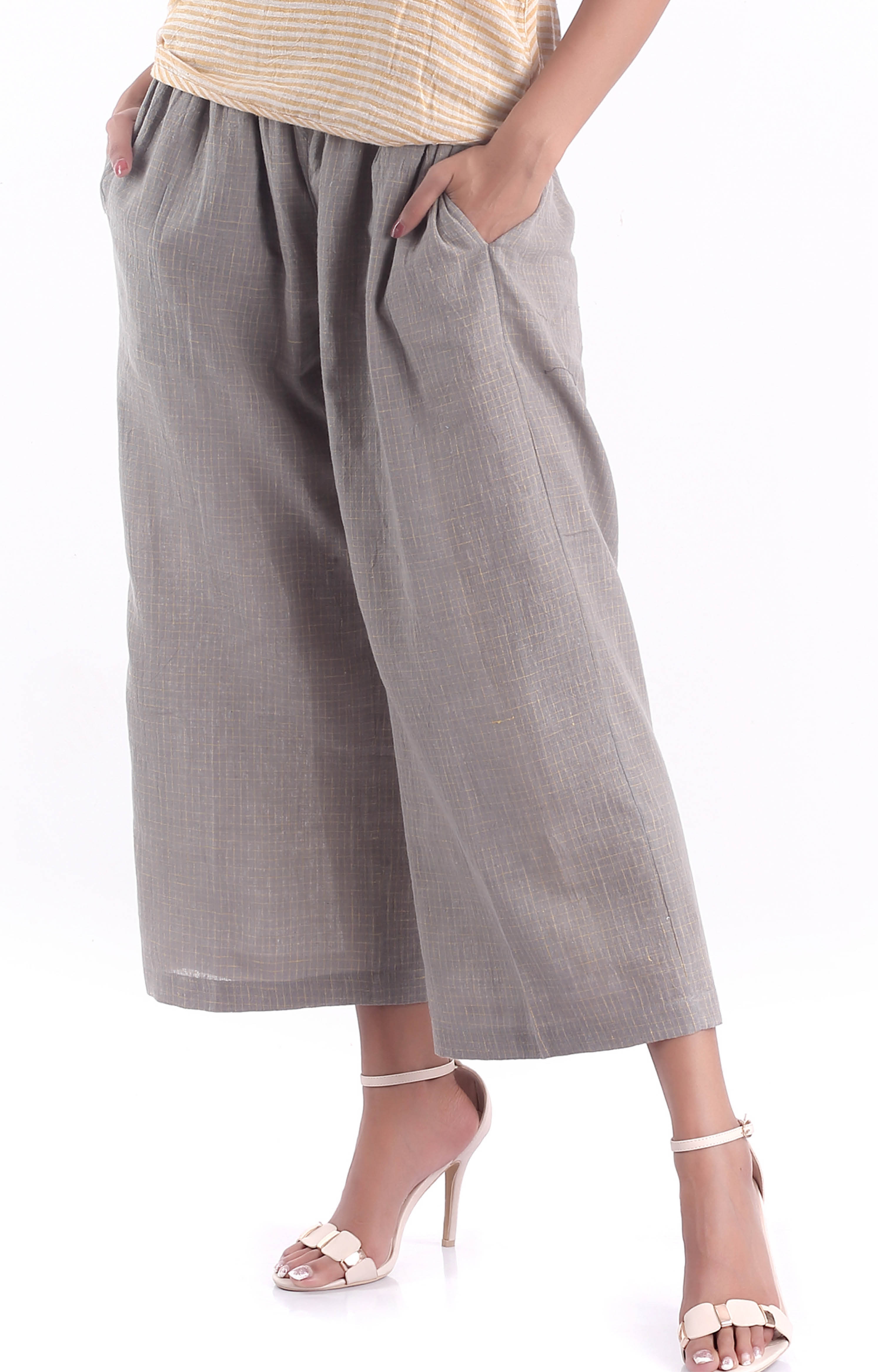 Women's Sustainable Kala Cotton Grey Brown Culottes Pants