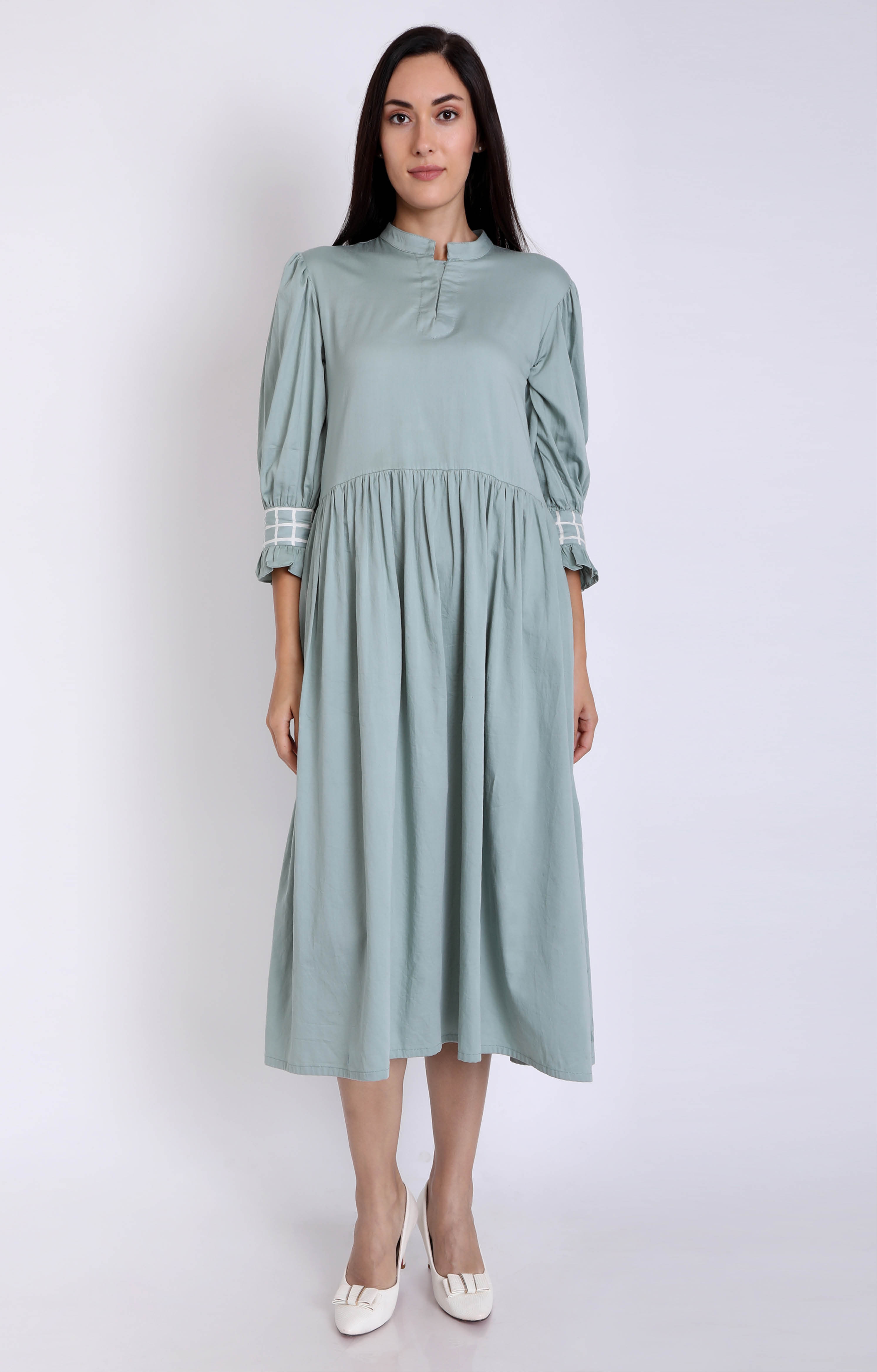 Women's Grey Cotton Satin Long English Dress