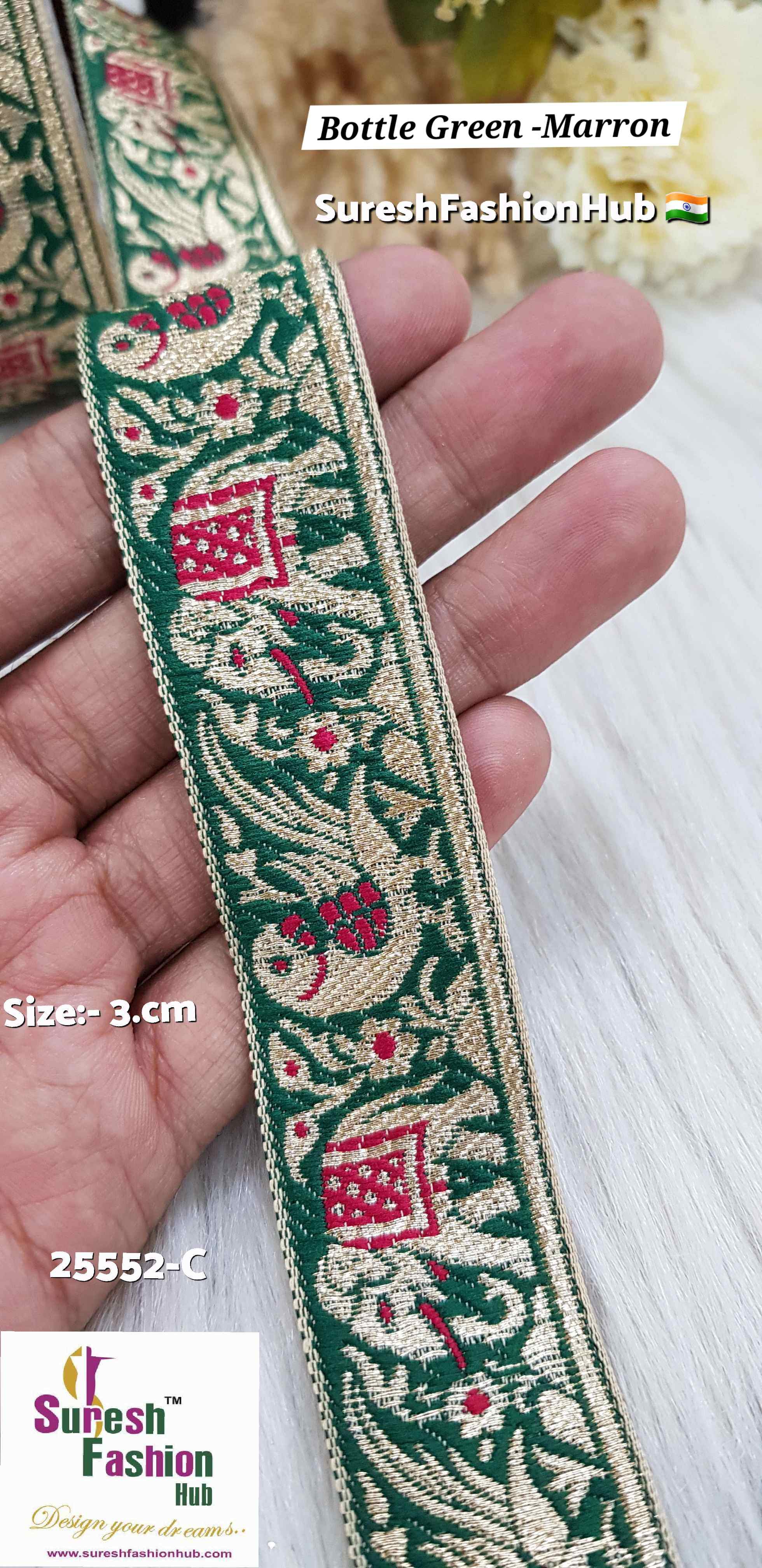 Bottle Green & Maroon Color Elephant Parrot Banarasi Lace