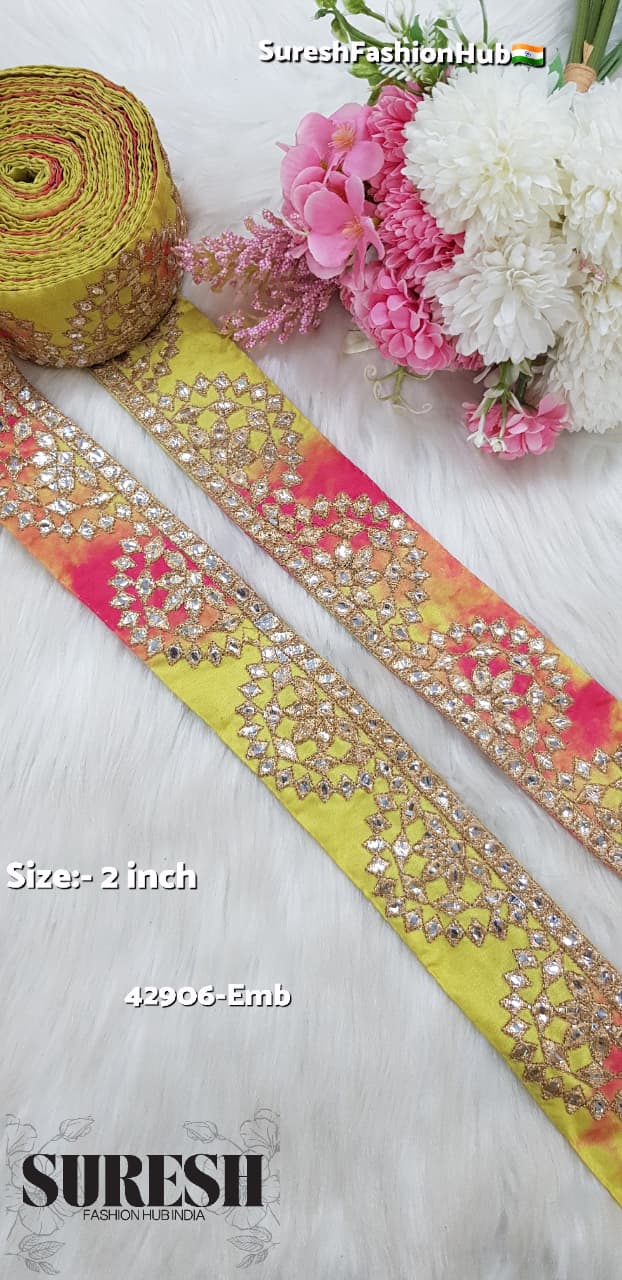 Dyed Yellow-Green Geometric Foil Mirror Fabric Lace – 42906-Emb