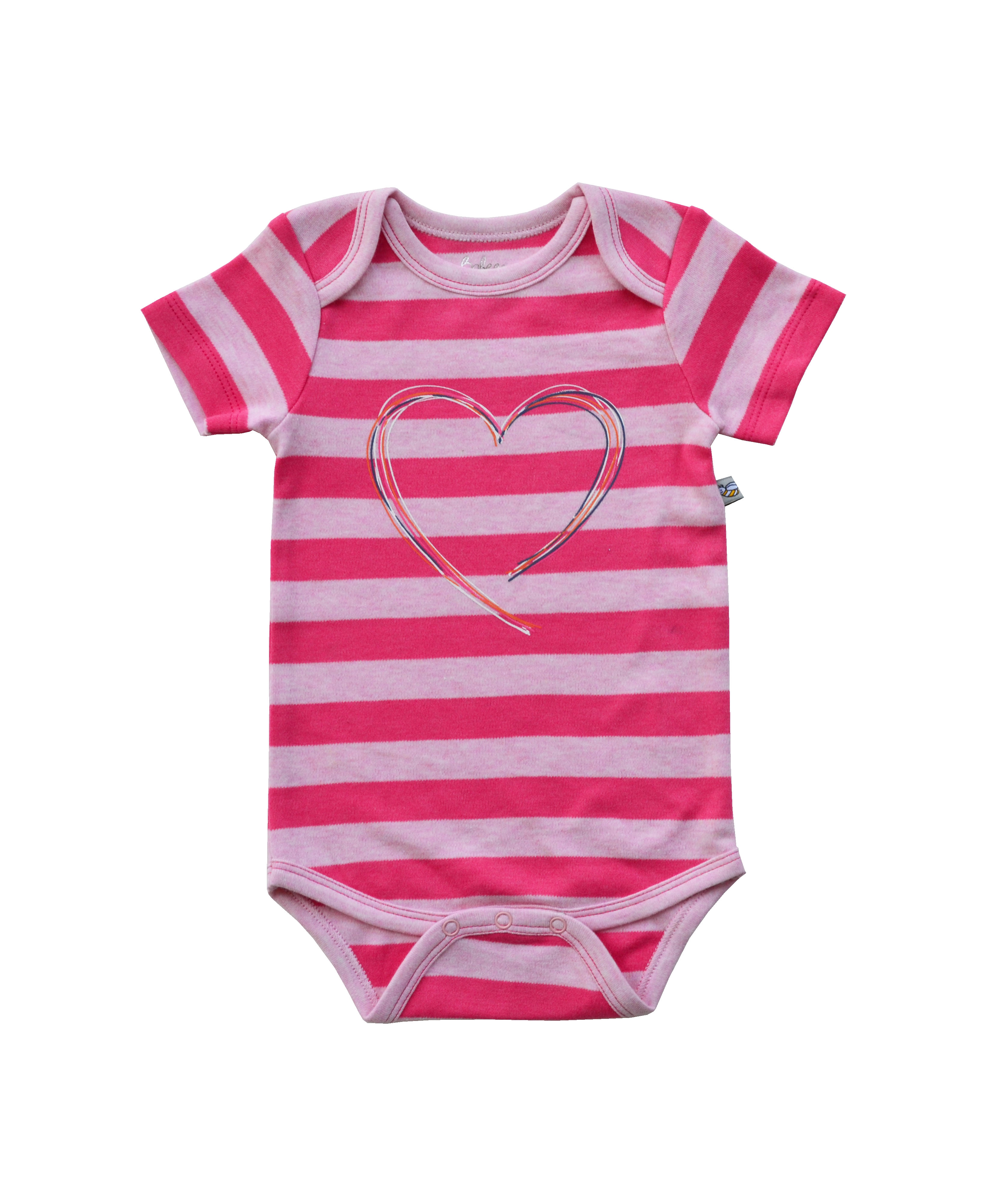 Babeez | Pink Stripes With Heart Bodysuit (100% Cotton Interlock Biowash) undefined