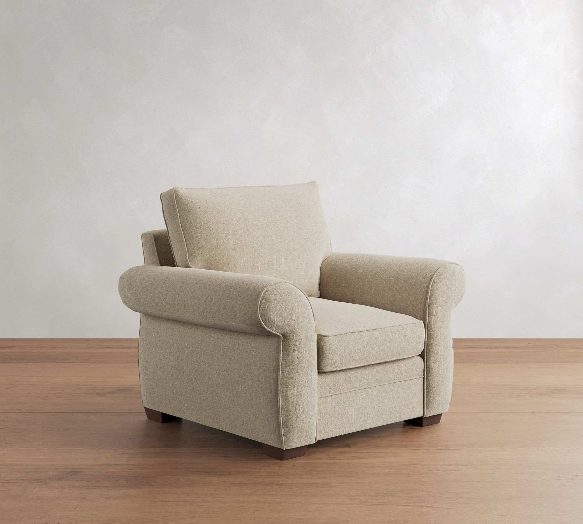 Pearce Roll Arm Upholstered Armchair, Performance Heathered Tweed Pebble