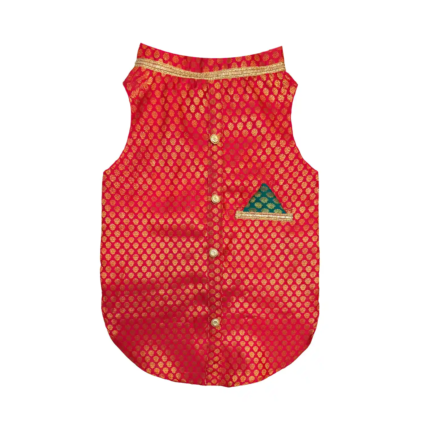 Pawsindia Traditional Royal Brocade Kurta for Dogs - Red | Ethnic Festive Wear