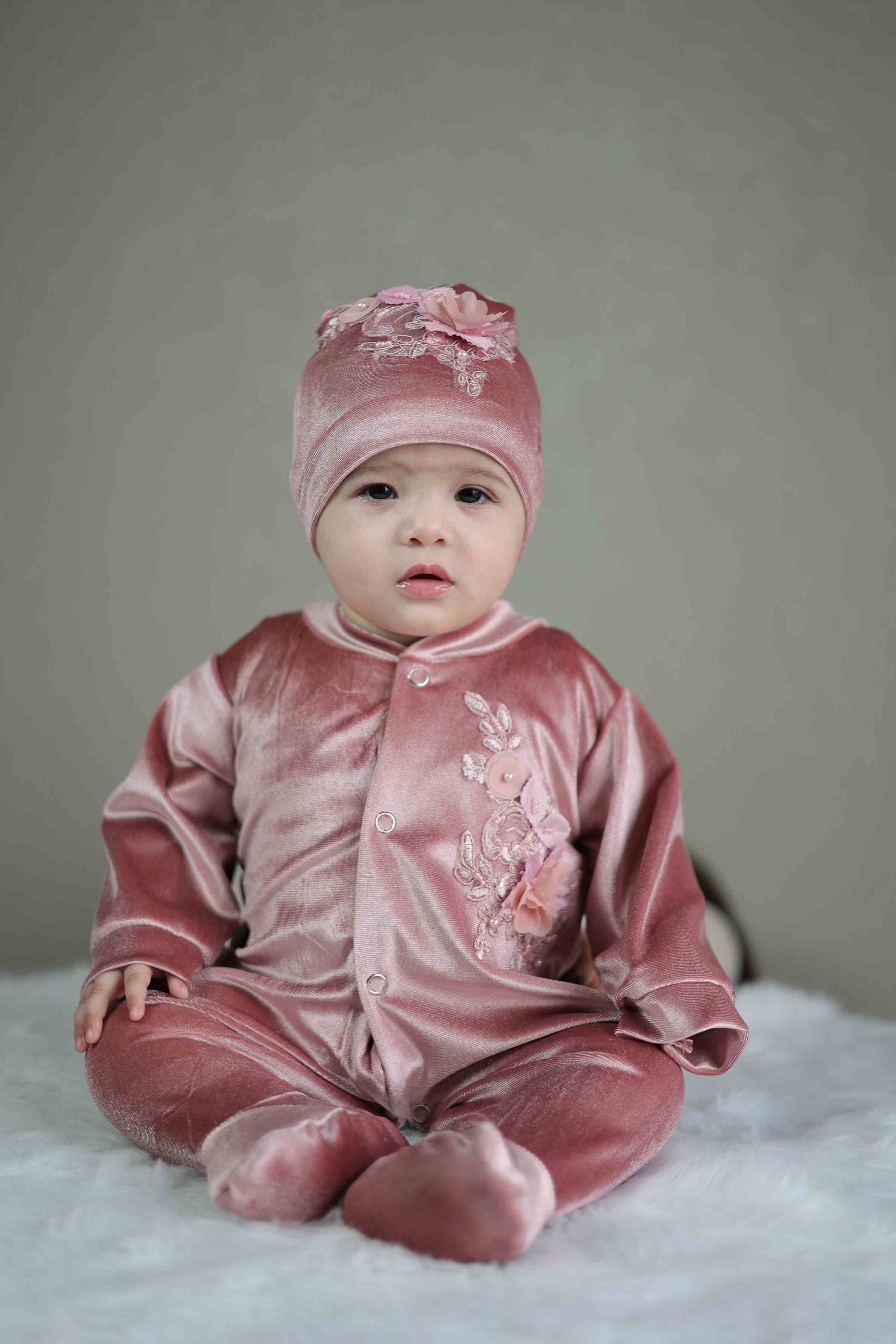 Blush Petal Velvet Baby Set