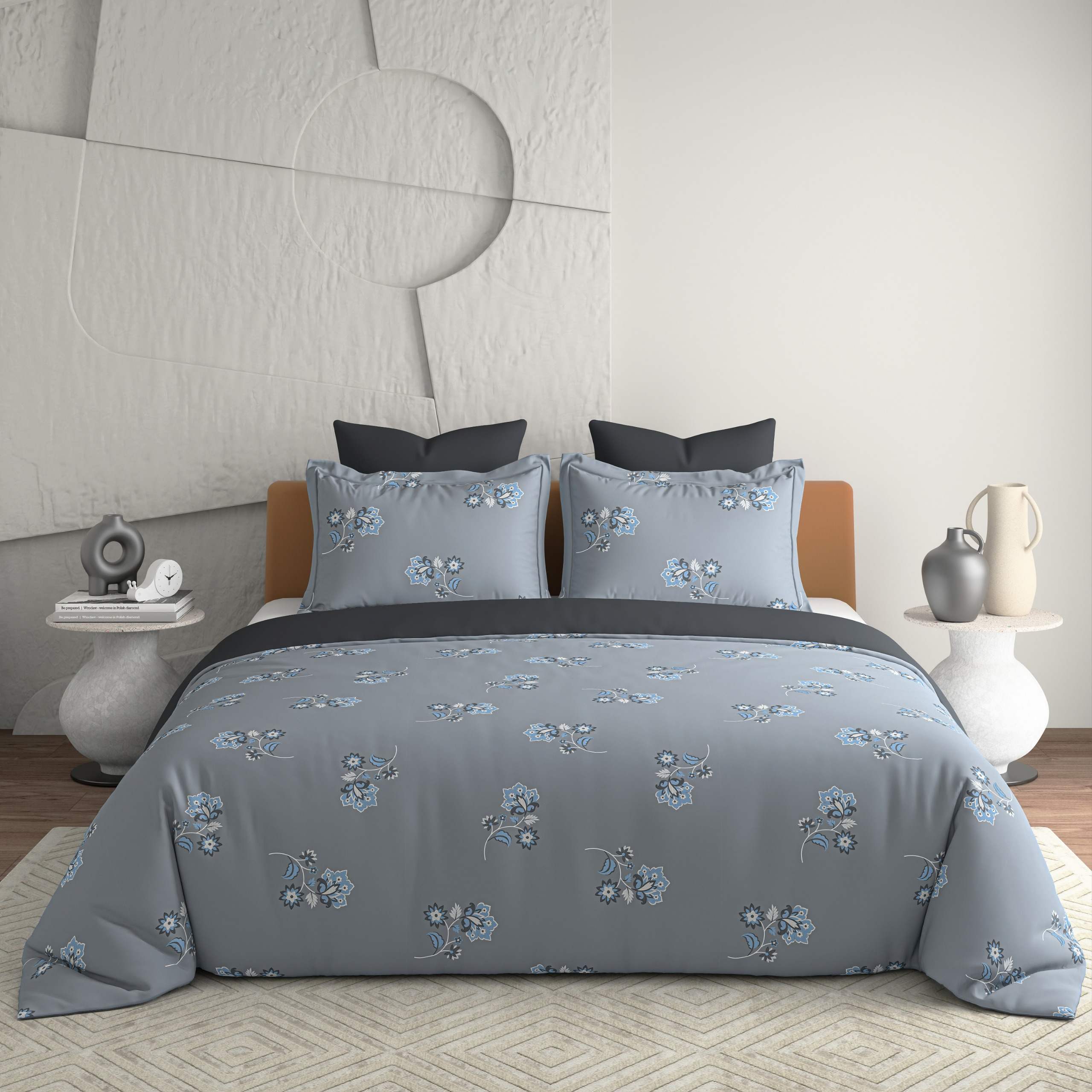Bellagio Jovial Grey Cotton 3pc King Size BedSheet Set