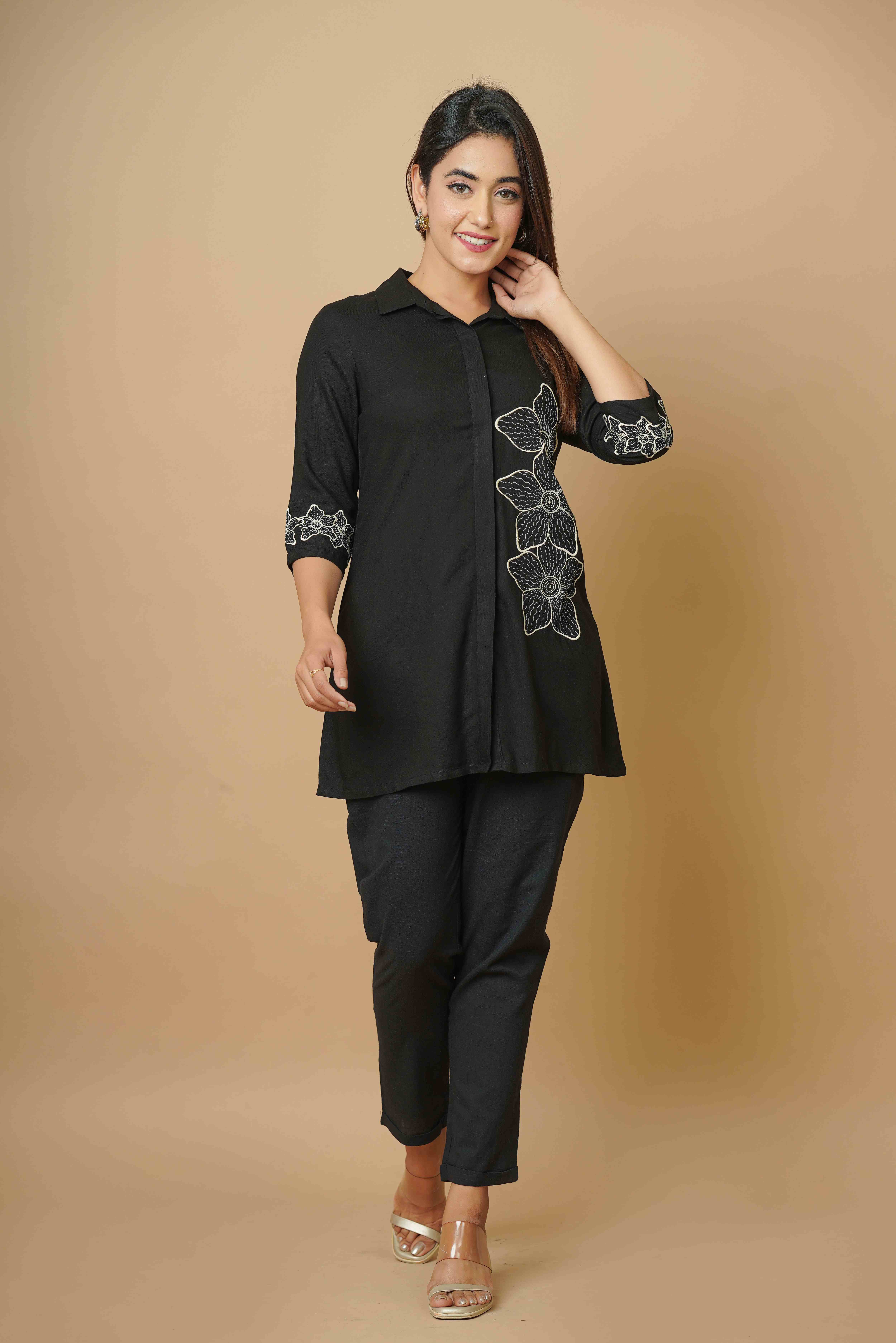BLACK EMBROIDERED CO-ORD SET