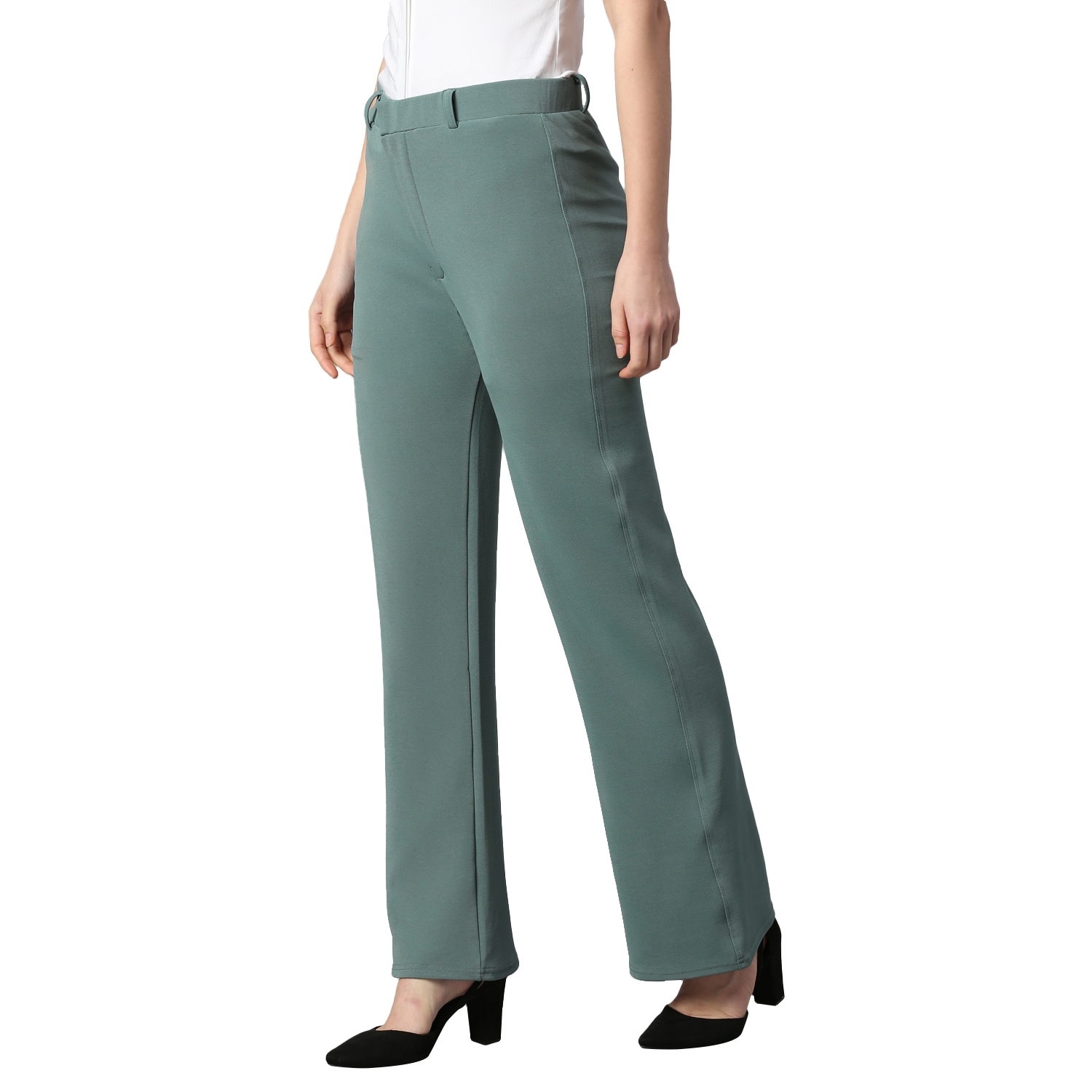 Smarty Pants women's cotton lycra bell bottom olive color formal trouser