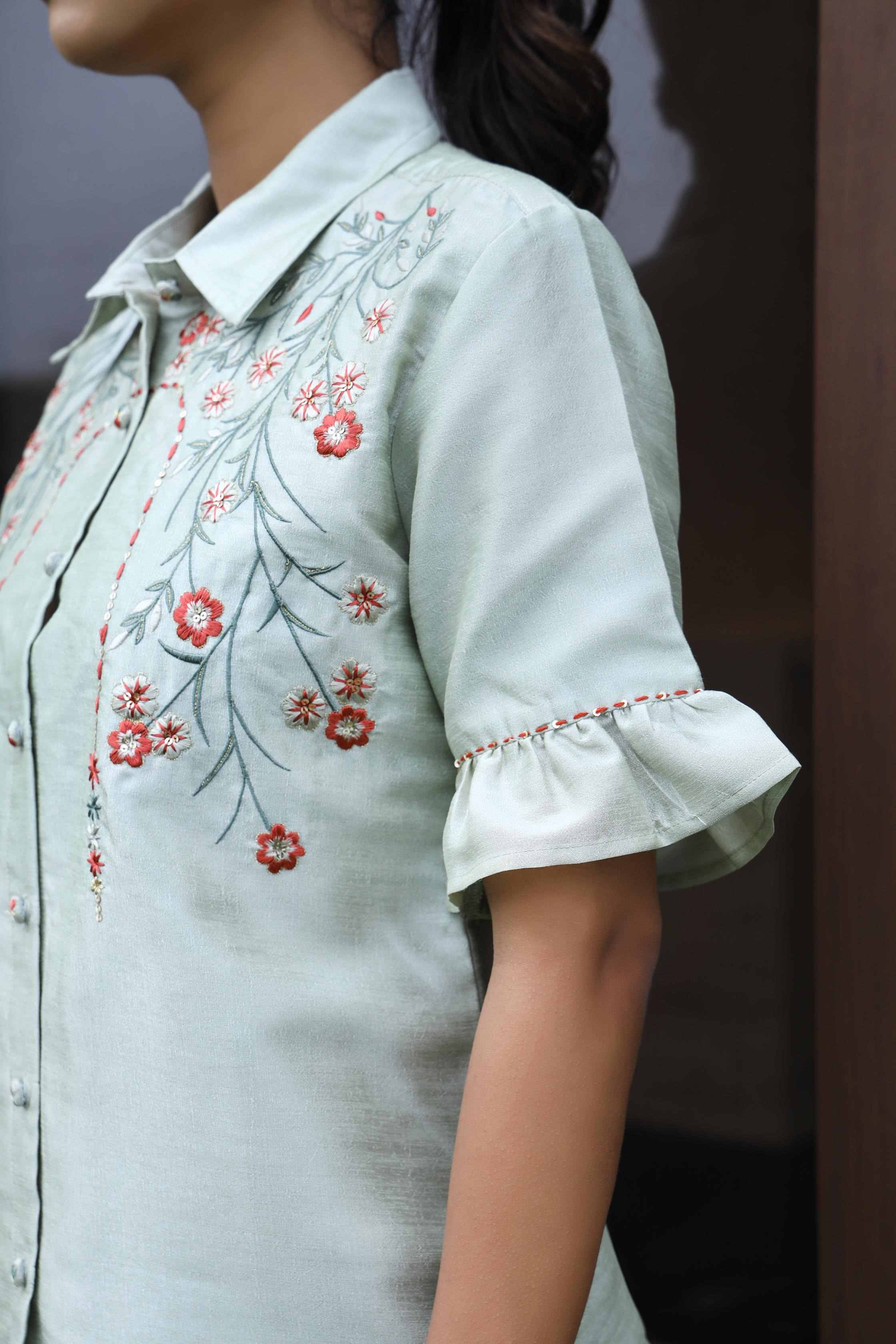 WOMEN'S SILK ELEGANT EMBROIDERED CO-ORD SET