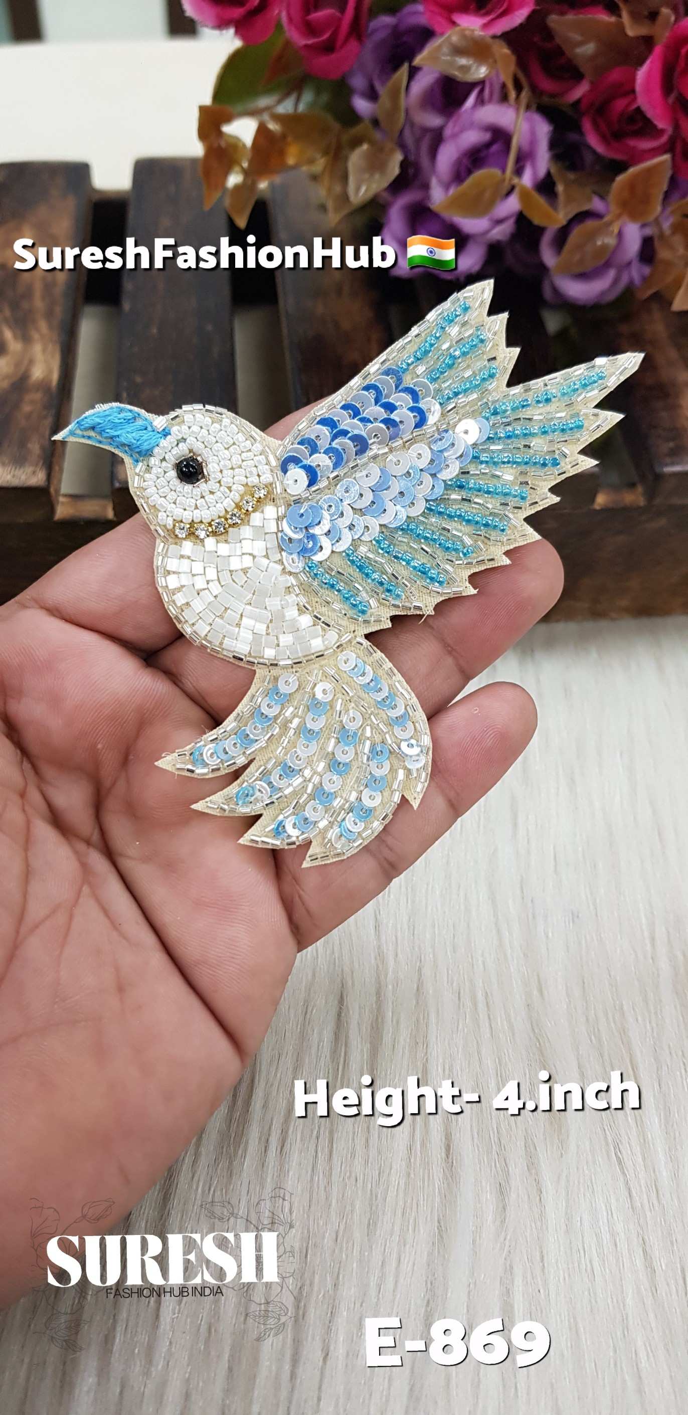 E-869 Sky Blue Left Side Flying Bird Patch