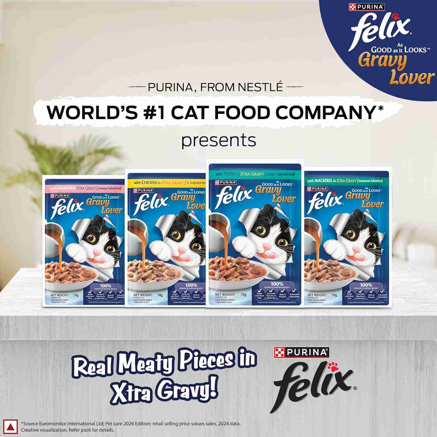 Purina Felix Gravy Lover Meaty Chicken Chunks Wet Cat Food, 70g
