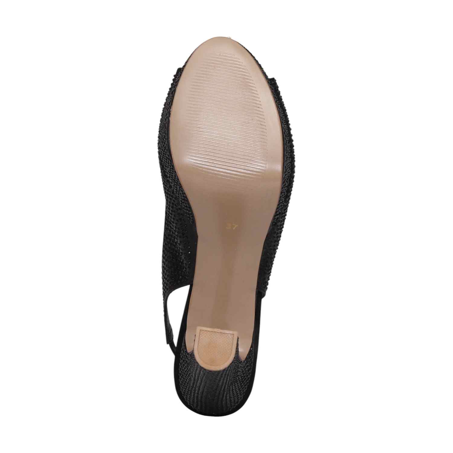 Women Black Rhinestone Slingback Platform Heels
