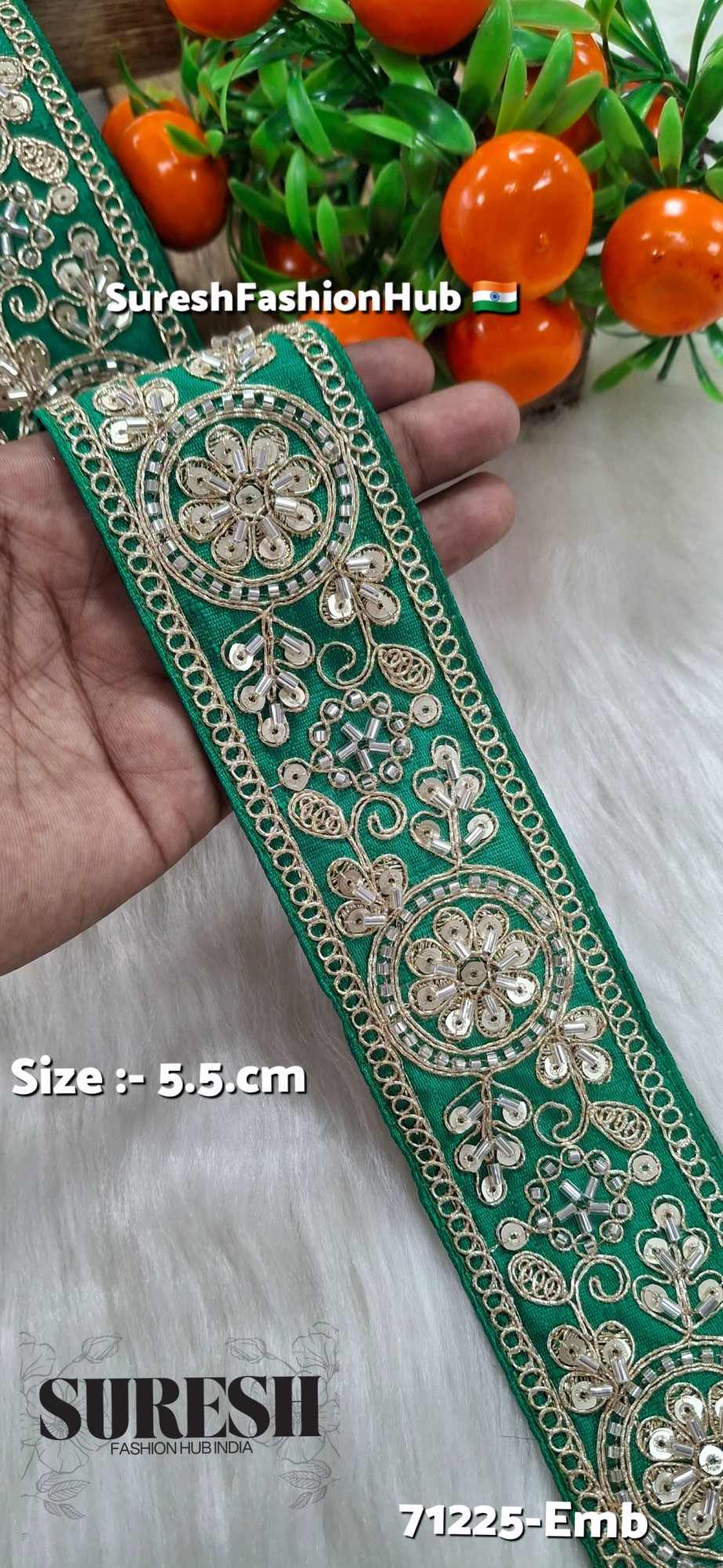 Green Floral Cutdana Bead Embroidery Lace – Design No. 71225-Emb