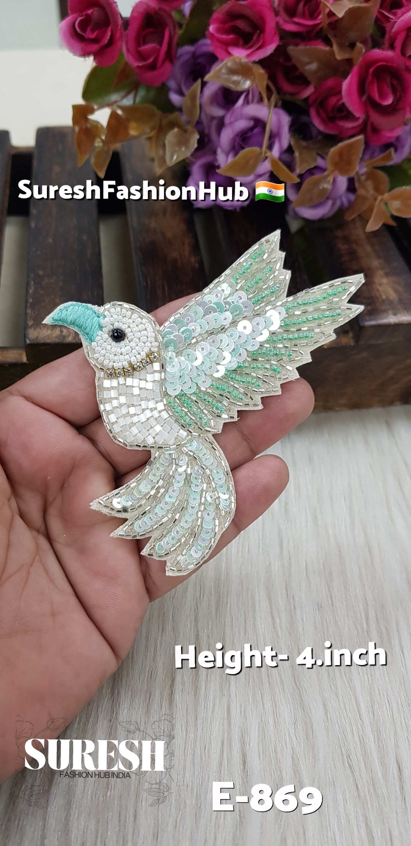 E-869 Mint Green Left Side Flying Bird Patch