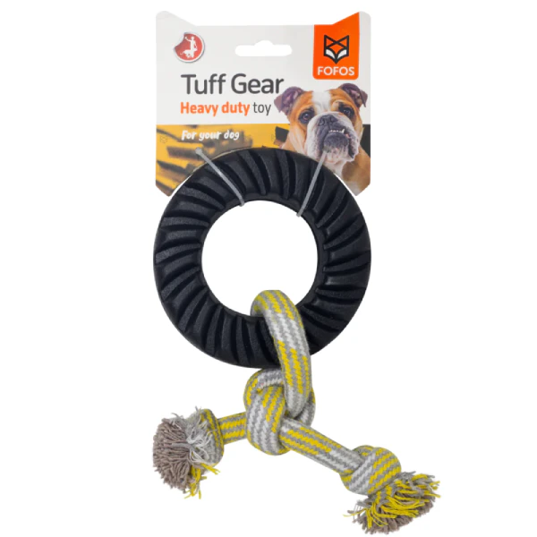 Barkbutler x Fofos Extremely Durable Tire & Rope Dog Chew Toy, Black