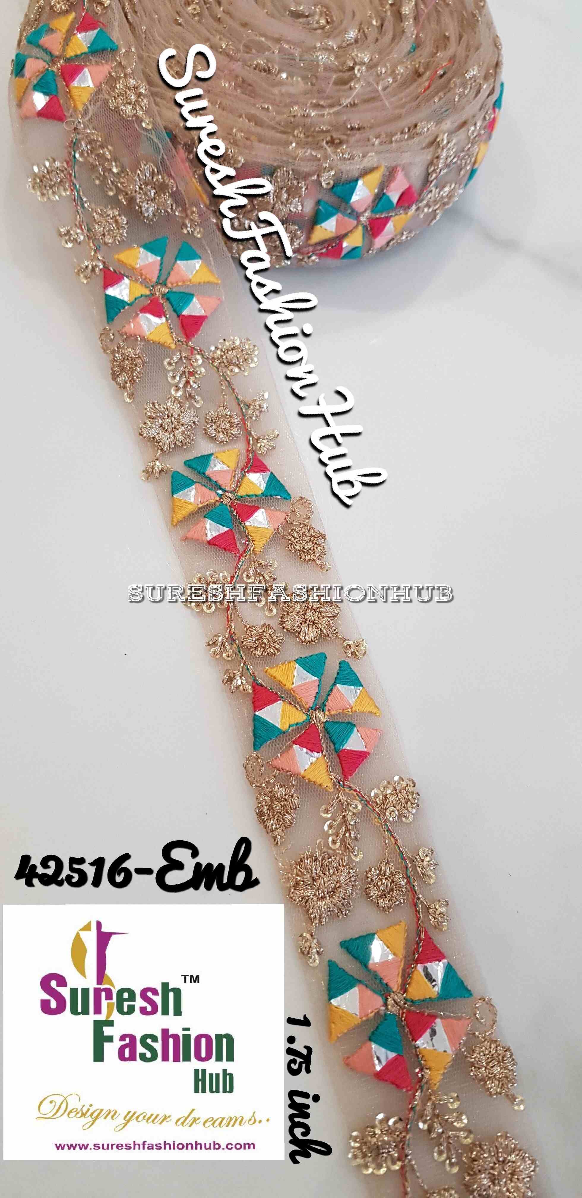 Multicolor Zari Mirage Mirror Embroidered designer Trim