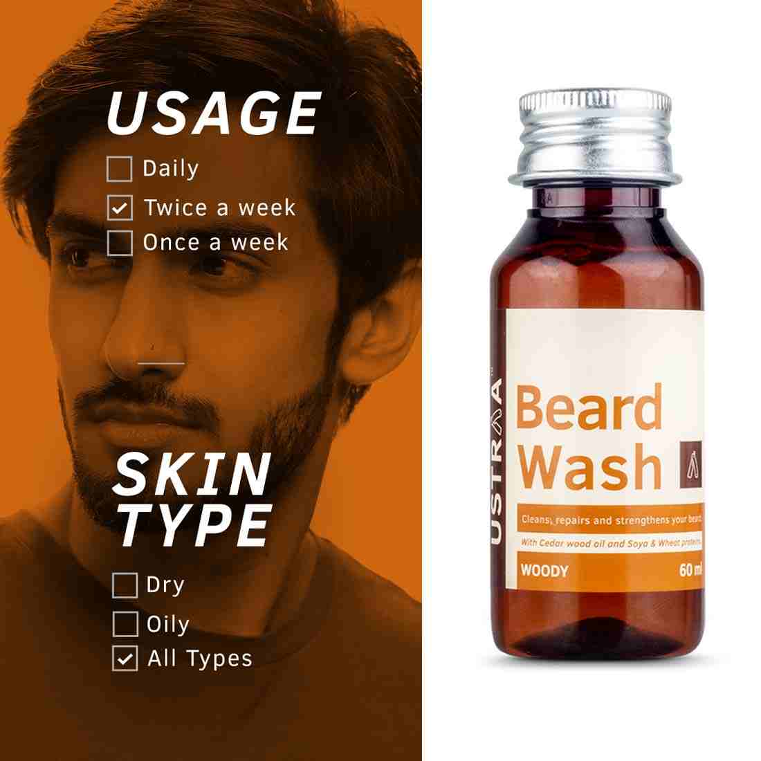 Ustraa Beard growth Oil Advanced - 60ml And Beard Wash Woody - 60ml