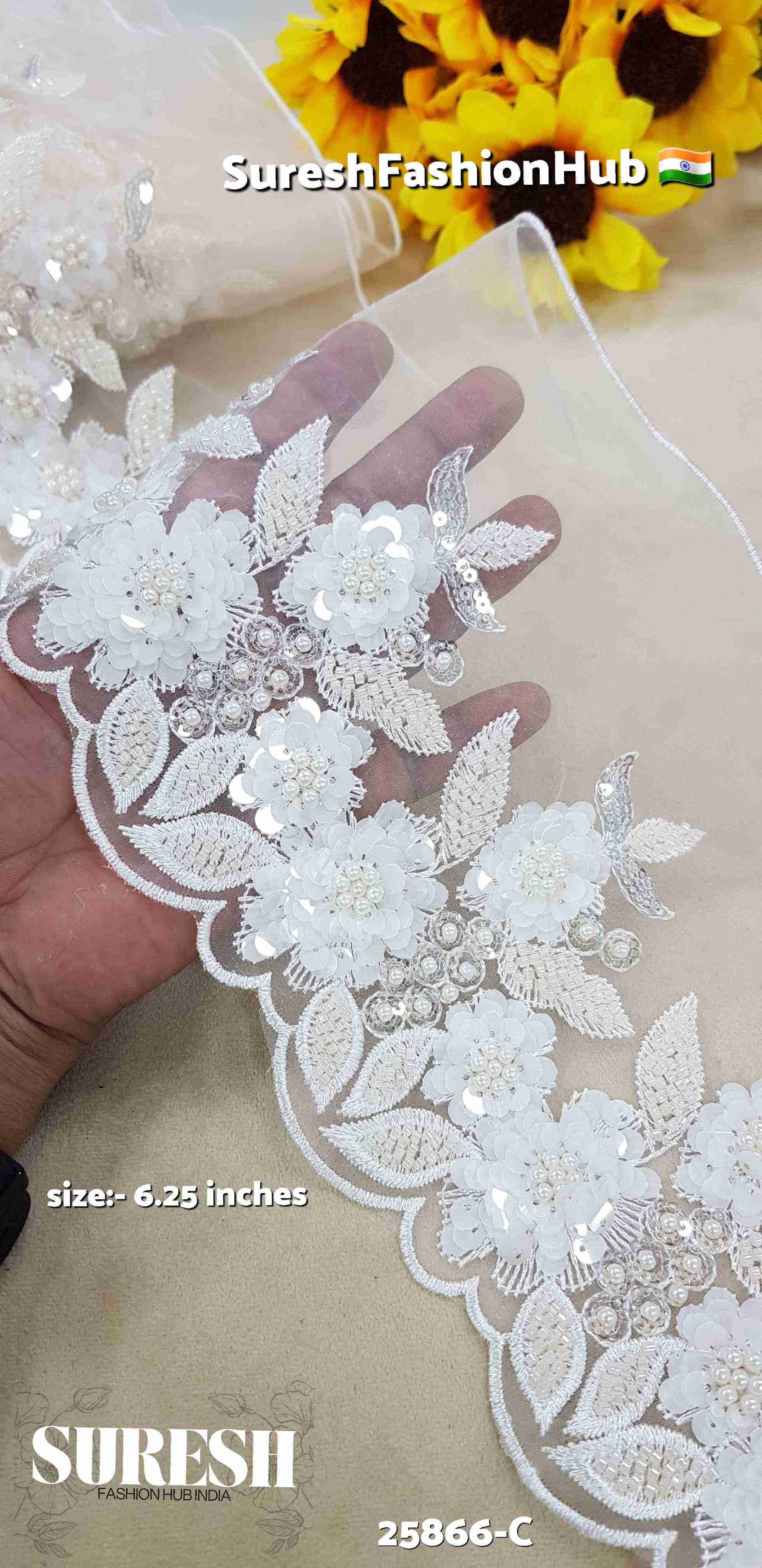 Off-White Imported Floral Scallop Organza Lace