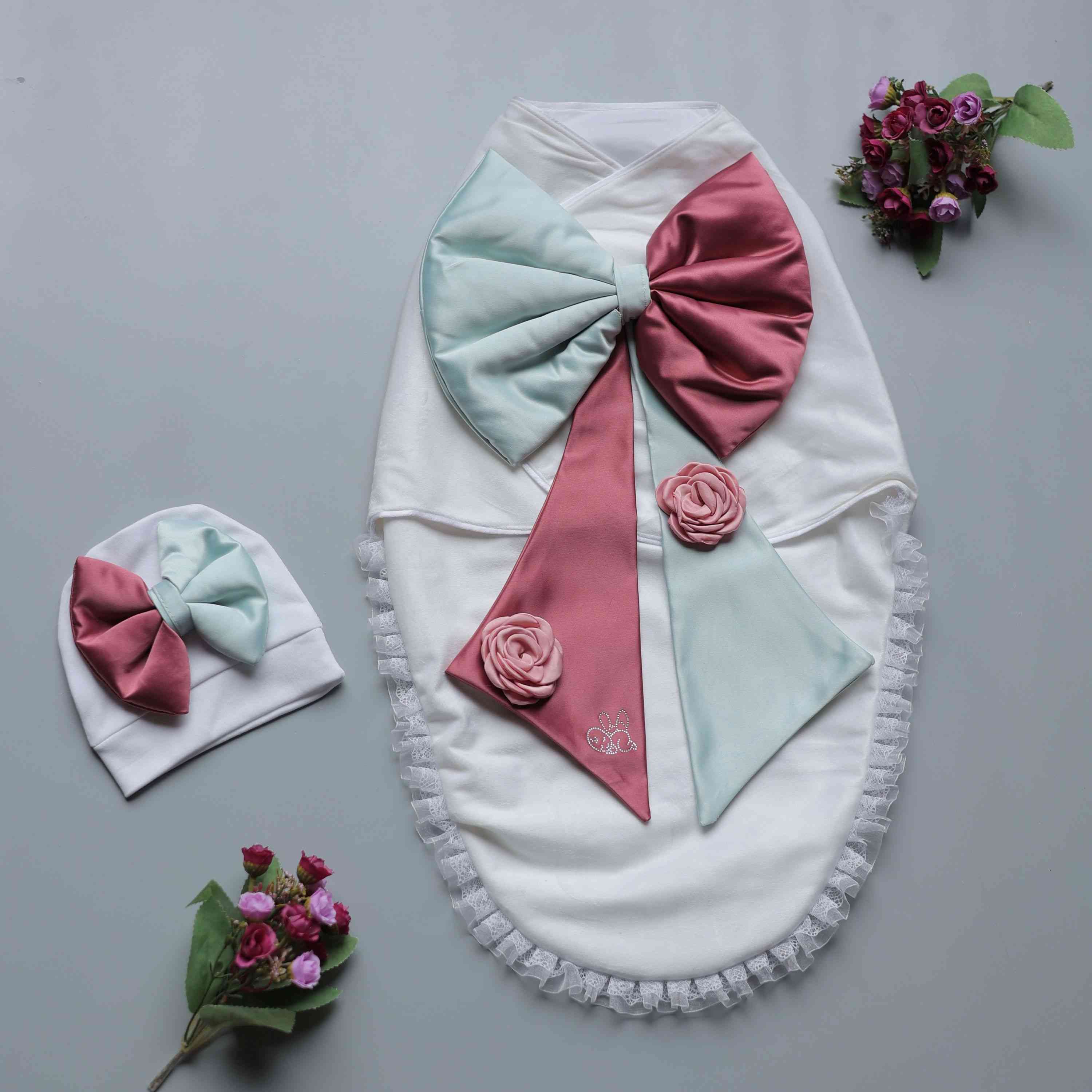 Mint Rose Bow Luxe Swaddle Set