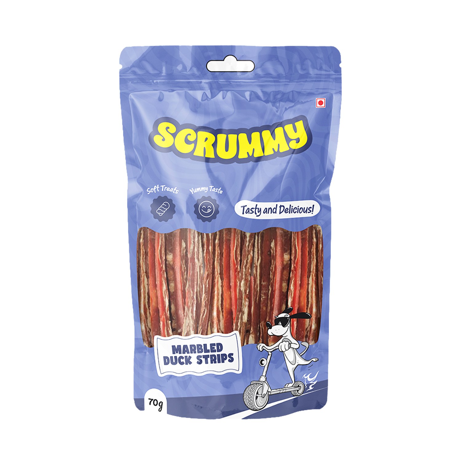 Scrummy Marbled Duck Strips Dog Treats 70g