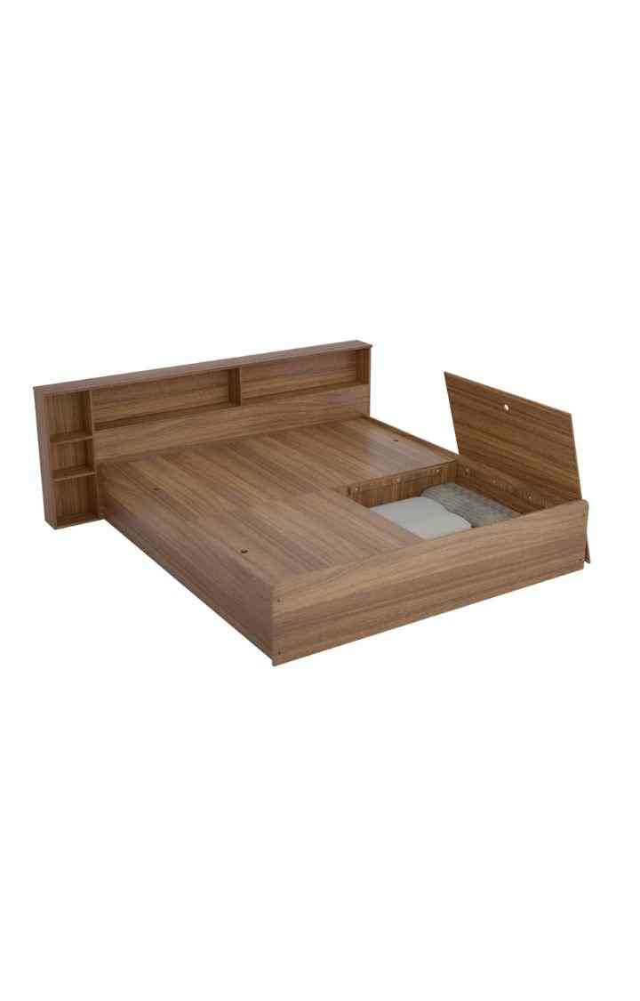 Yovalty King Size Storage Bed - Leno Teak