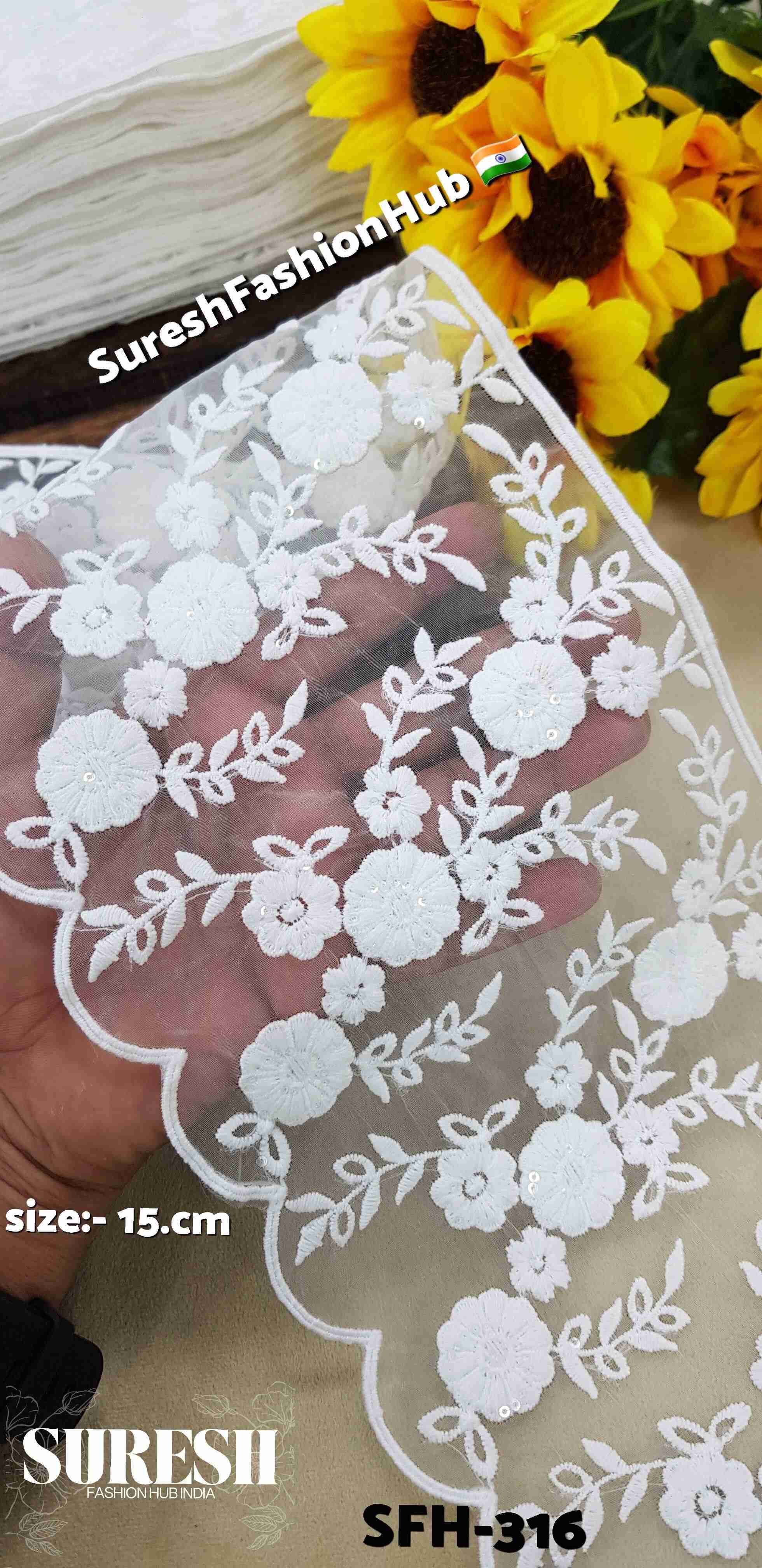 White One-Sided Organza GPO Lace with Transparent Sequins