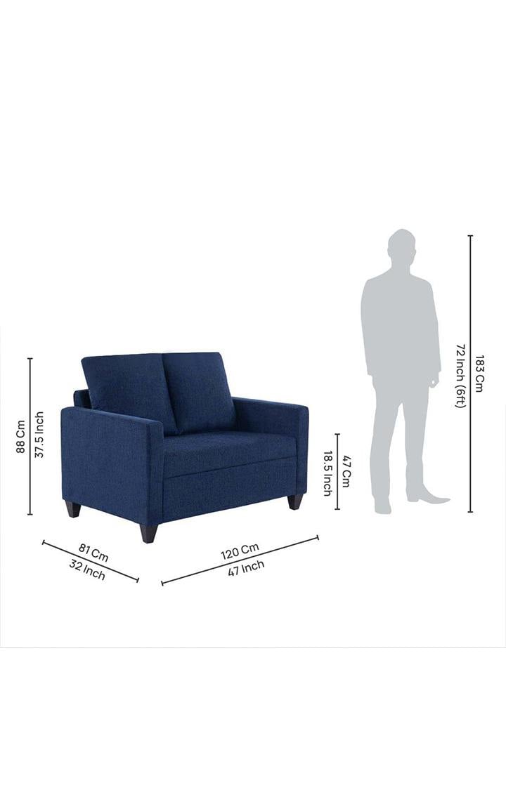 neudot Saya Sofa for Living Room |2 Persons Sofa|Premium Fabric with Cushioned Armrest | Solid Wood Frame|2 Seater in Saya Blue Color