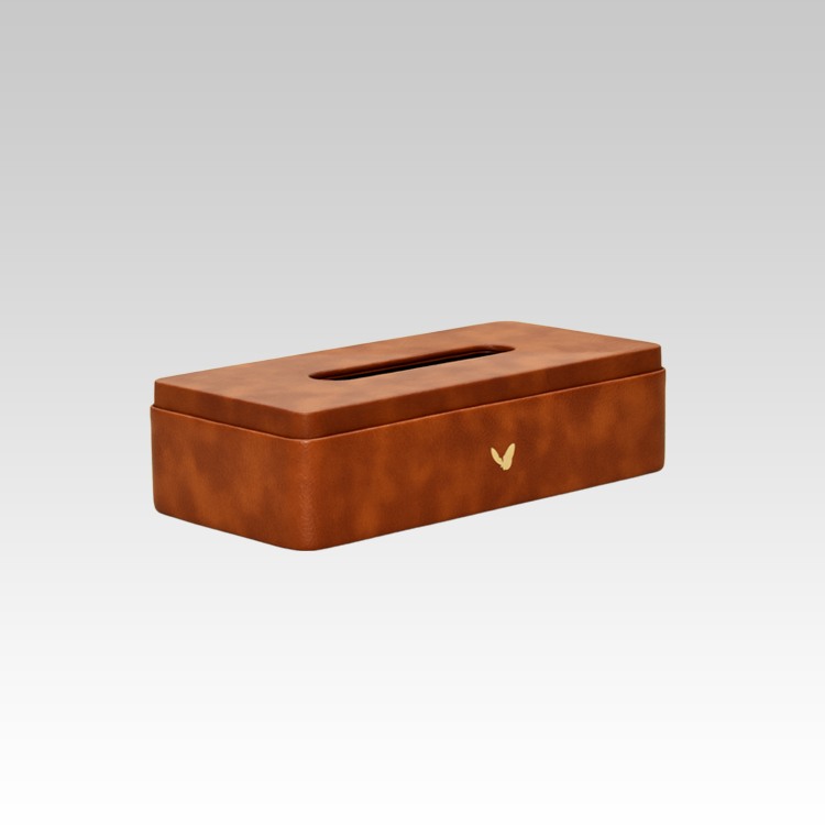 Tissue Box Holder for Home and Office in Premium Faux Leather | Size: 9.5 x 4.5 x 2.5(H) Inches | Classic | Tan