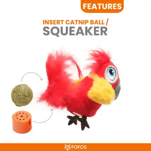 Barkbutler Fofos Parrot with Catnip Balls Interactive Toy for Cats (Red)